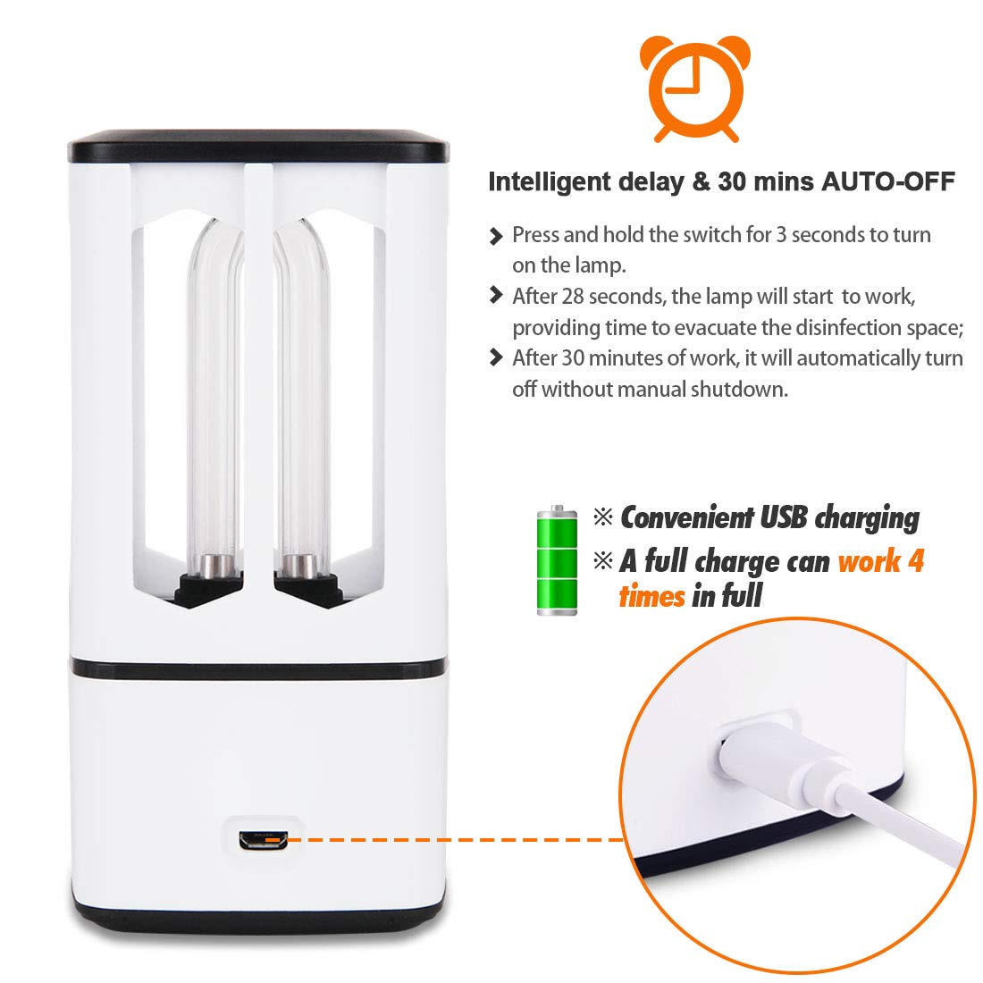 Lámpara de Desinfección UV, Lámpara de Esterilización Portátil con Esterilización Ultravioleta + Ozono, Desinfección y Purificación de Aire, Para Cocinas, Armarios, Automóviles, Viajes
