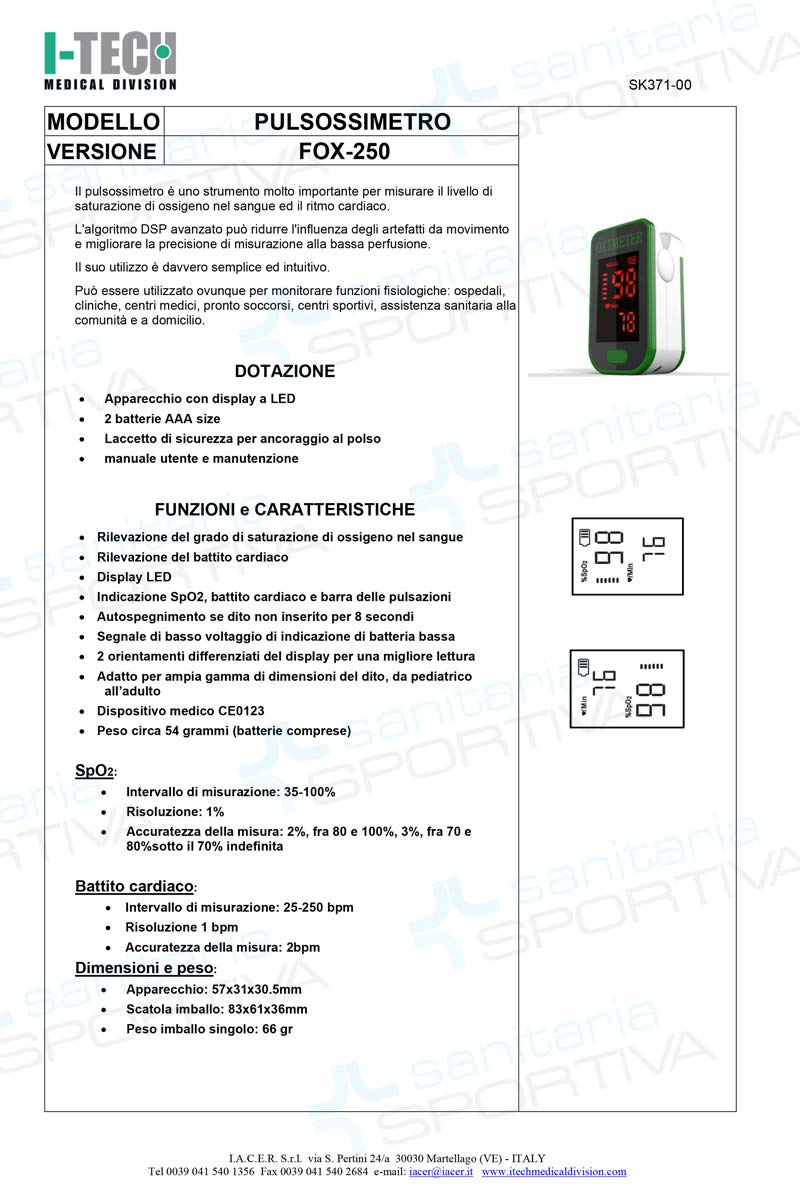 I-Tech Pulsossimetro Saturimetro Fox-250, 1 pezzo