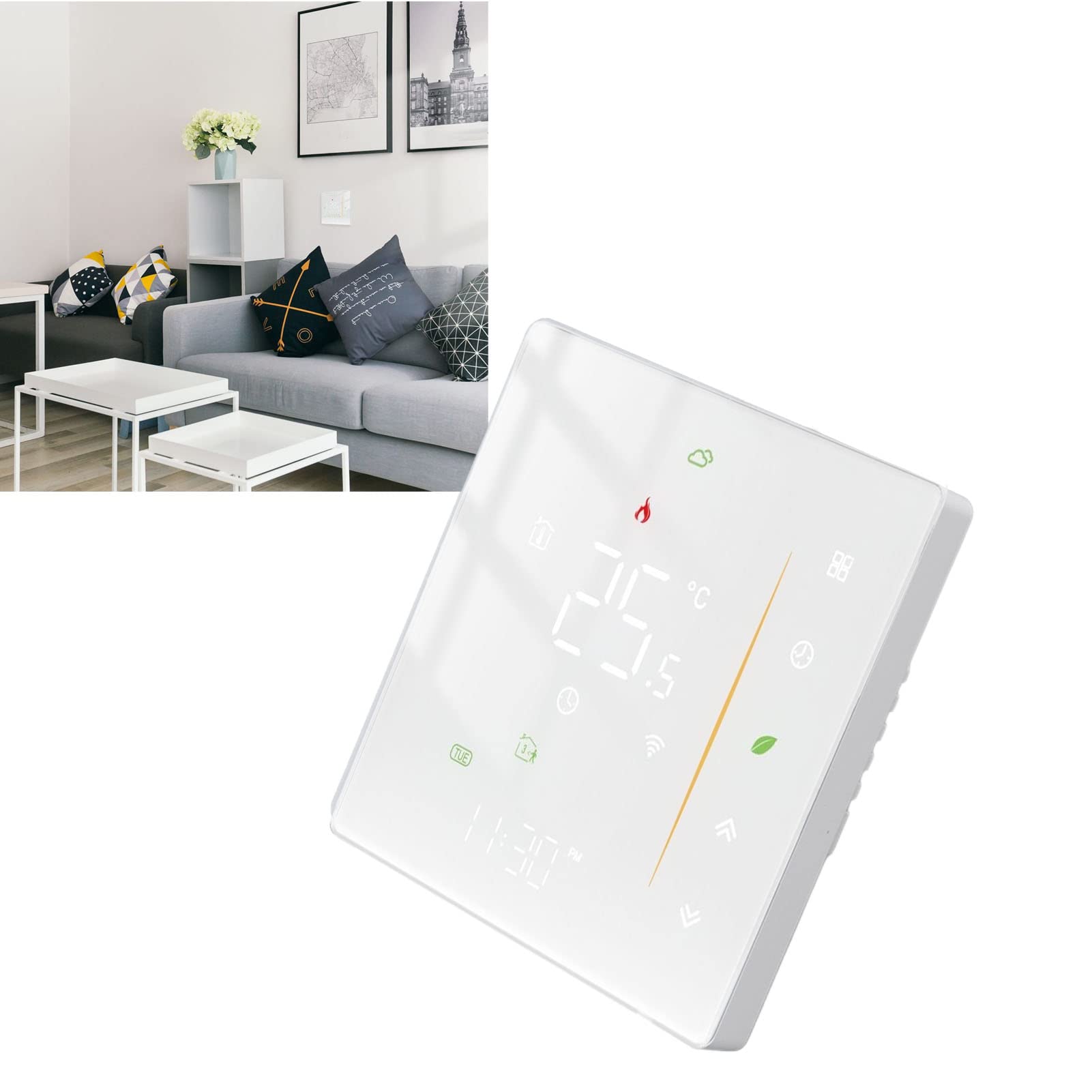 Hyuduo Termostat Podłogowy do Użytku Domowego WiFi Programowalny Regulator Temperatury w Pomieszczeniu Cyfrowy Ekran Dotykowy Duży Wyświetlacz LCD 95 do 240 V 41 95 F Salonu w Sypialni