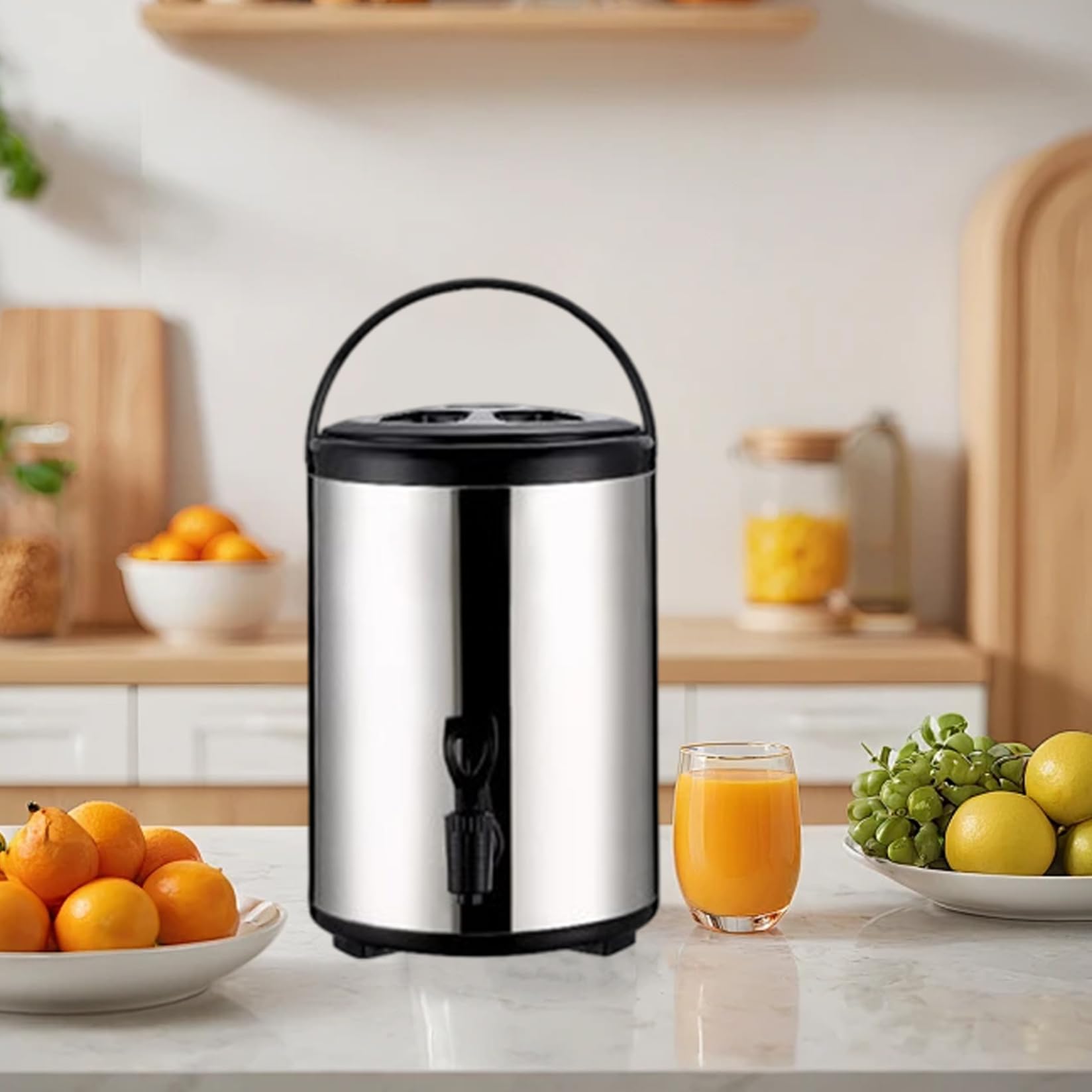 Dispensador de agua caliente Dispensador de bebidas aislado de acero inoxidable de 6 litros con grifo y manija, urna de té y café de gran capacidad para jugo, leche, bebidas frías calientes
