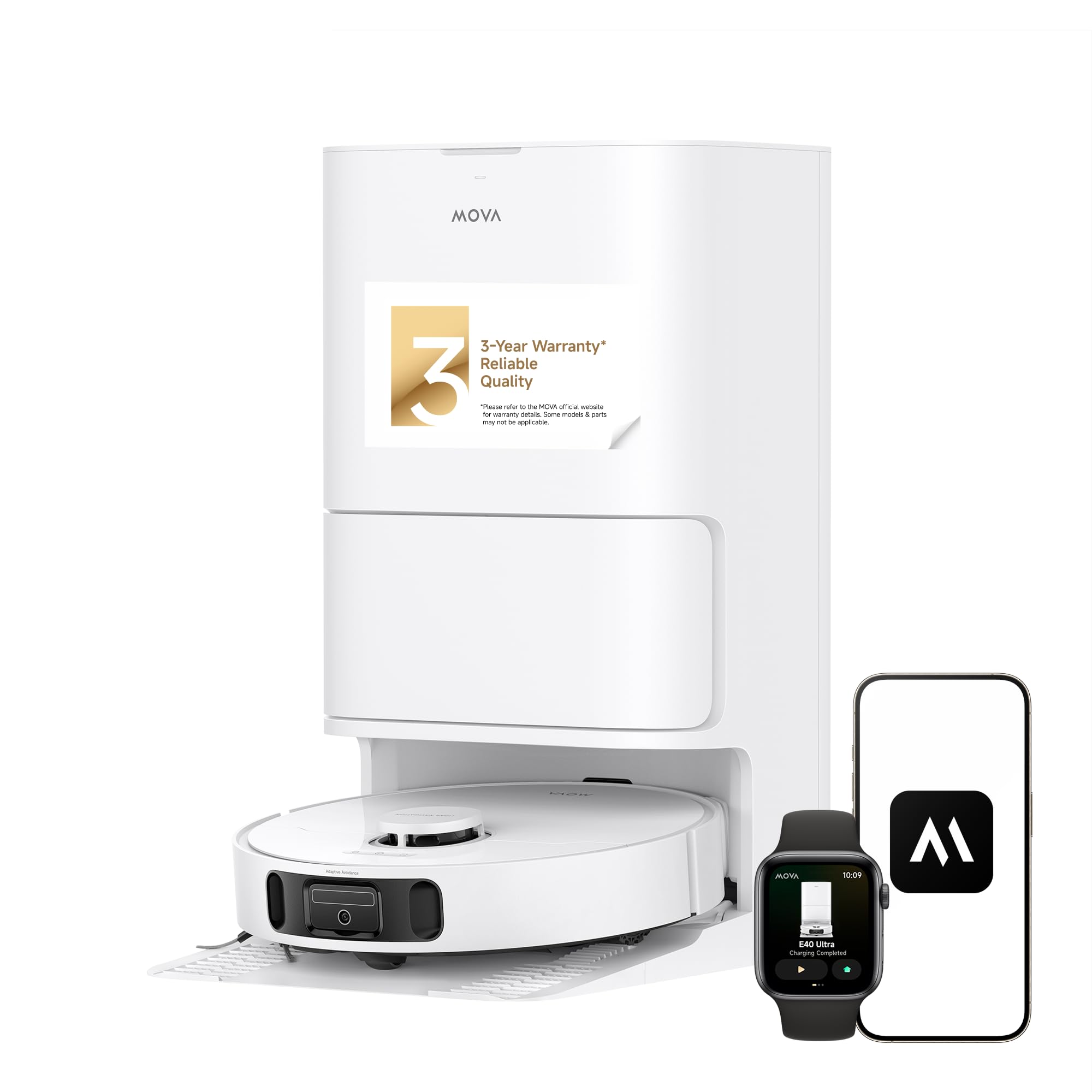 Mova E40 Ultra Robot Vacuum and Mop, 19,000Pa Suction, Extenable & Liftable Mop, All-in-One Station, Auto-Empty, Auto Washing & Hot Air Drying, 360°Obstacle Avoidance, App & Voice Control