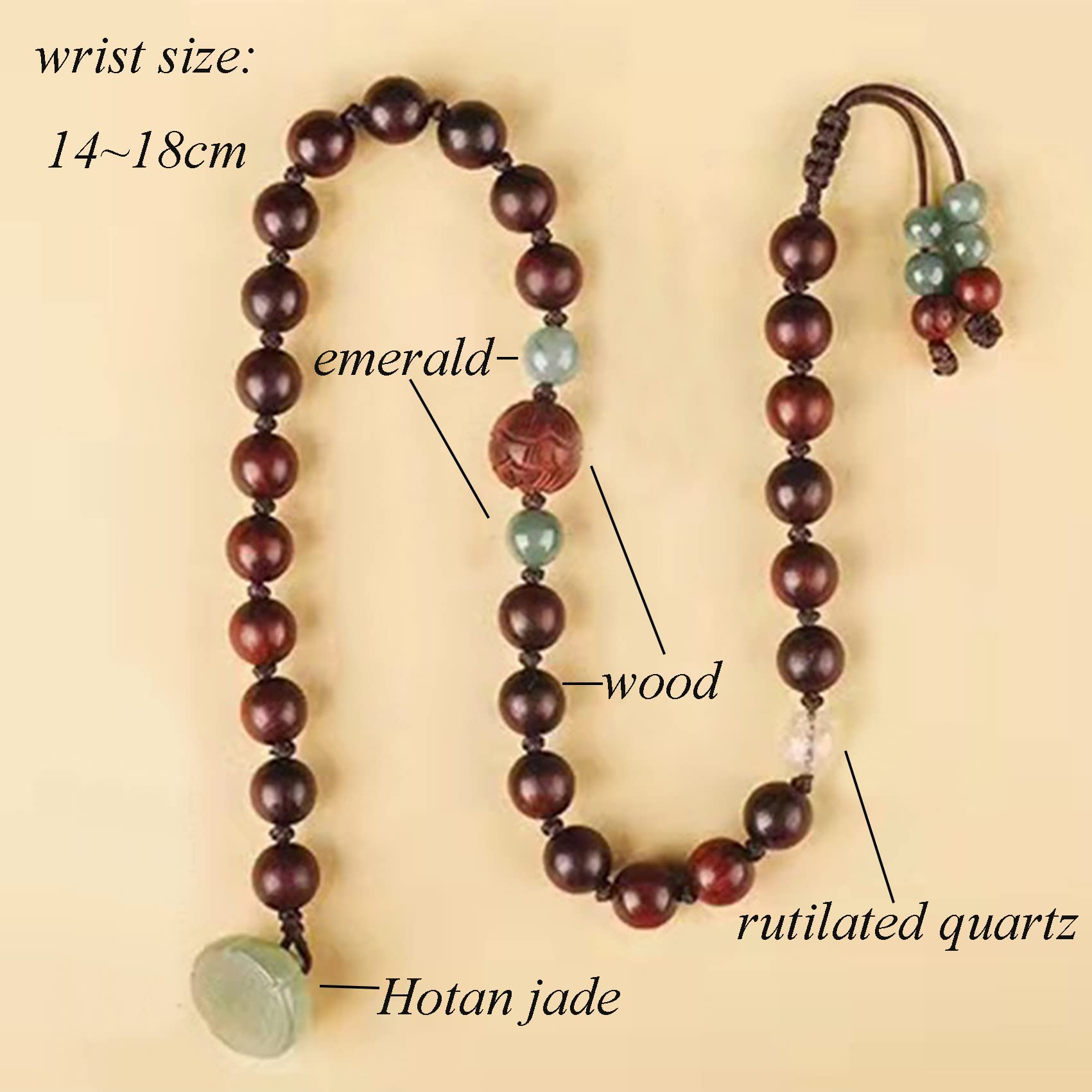 Pulsera Feng Shui Pulsera Feng Shui Verde Natural Jade Hetian Loto? Pulsera con cuentas de madera Feng Shui Riqueza Amuleto Colgante Chakra contra el Mal Piedras preciosas Pulsera Portafor