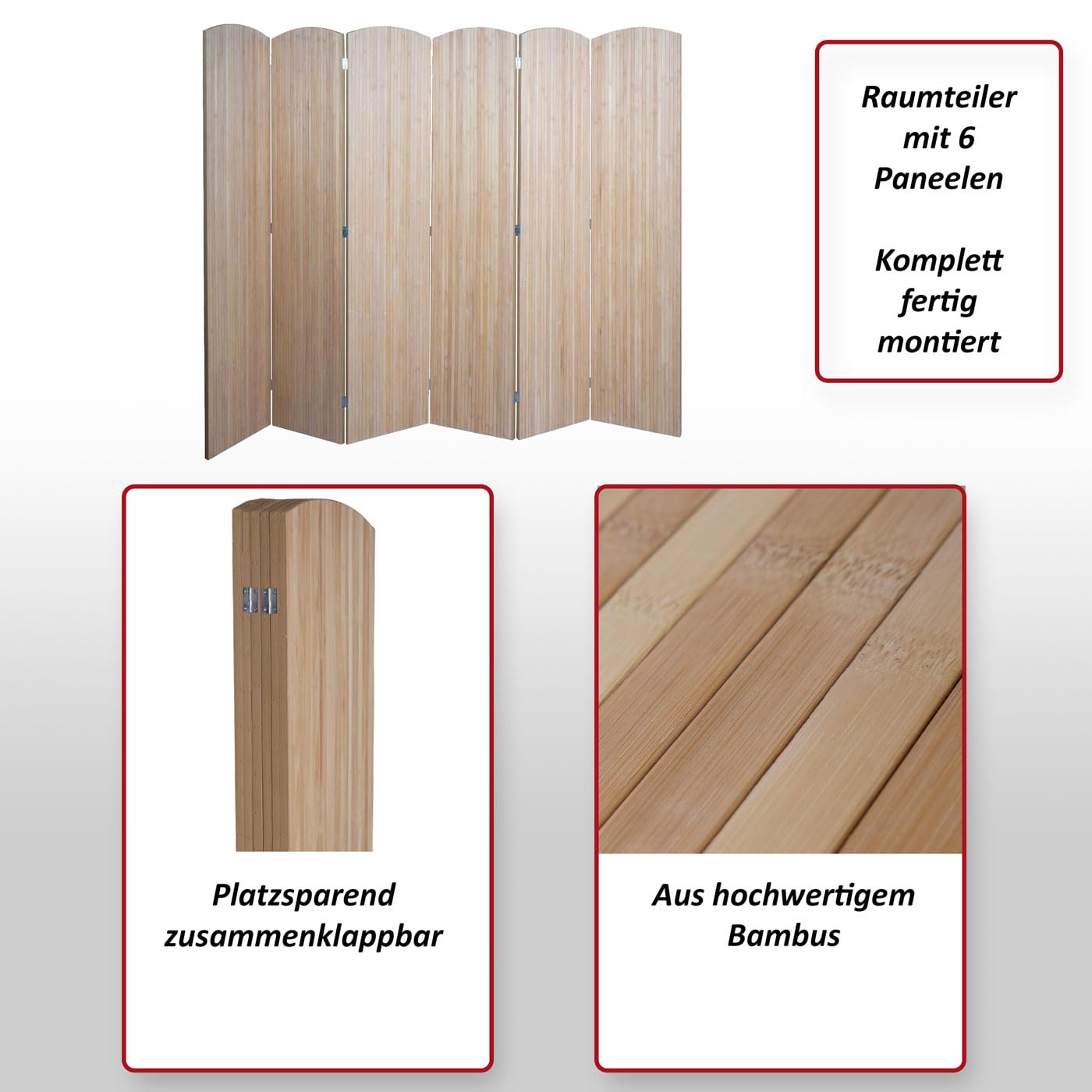 Paravent en Bambou HWC-O30 170 x 245 cm