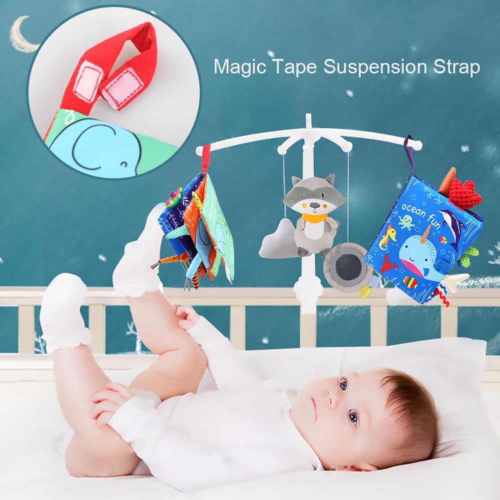 Libro Tattile Morbido Per Neonati 0-6 Mesi - Giungla Con 10 Code Animali 3D, Suoni E Cinturino Appendi - Foto 11