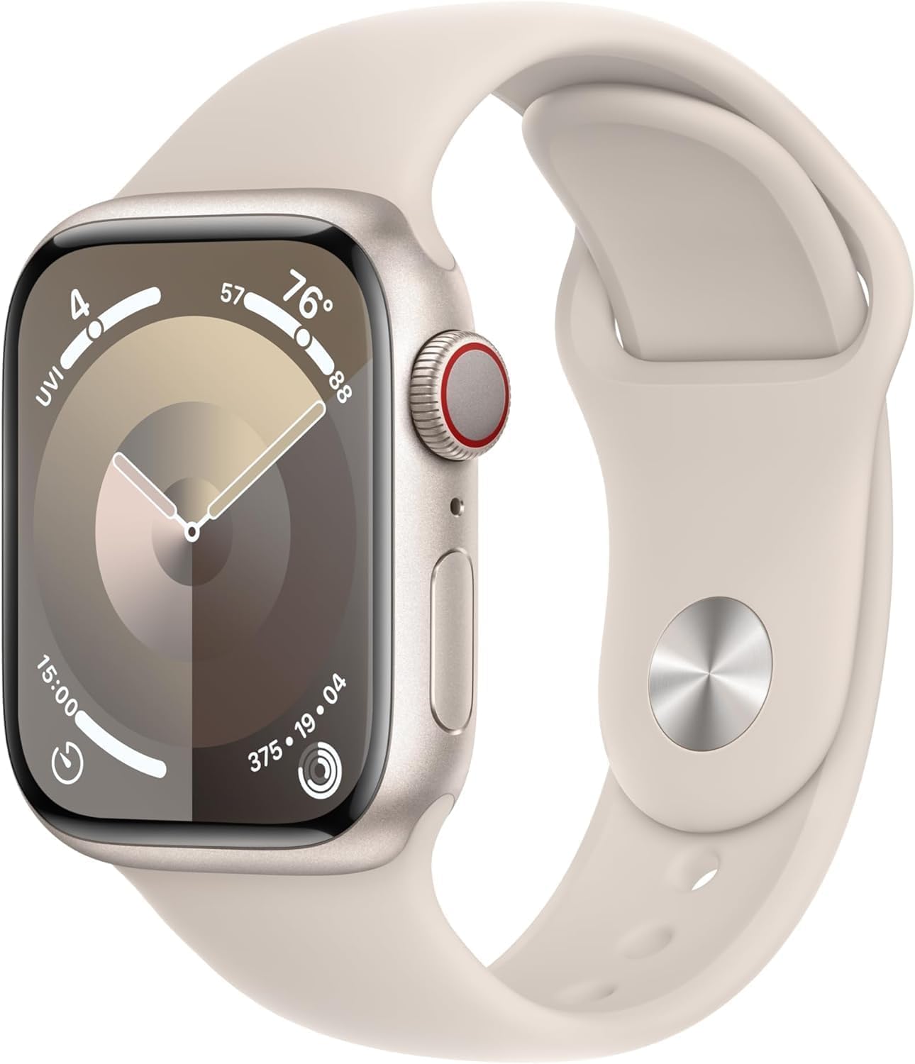 Apple Watch Series 9 [GPS, 45mm] - Starlight Aluminum Case with Starlight Sport Band, M/L (Renewed Premium)