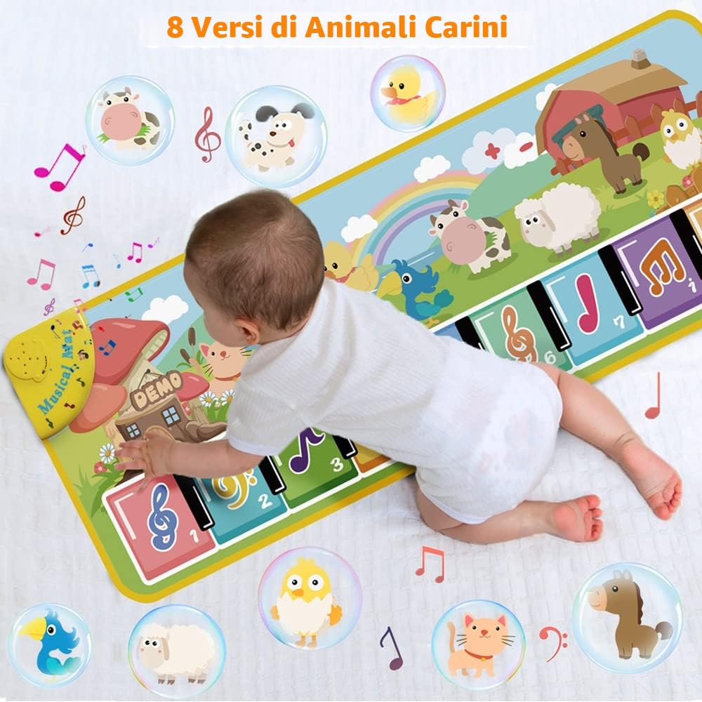Lobyoh Tappeto Musicale per Bambini con 8 Animali, Piano Regali Compleanno per Ragazzi Ragazze, Tappeto da Danza, Tappetino per Pianoforte, Giocattolo Musicale per Bambini