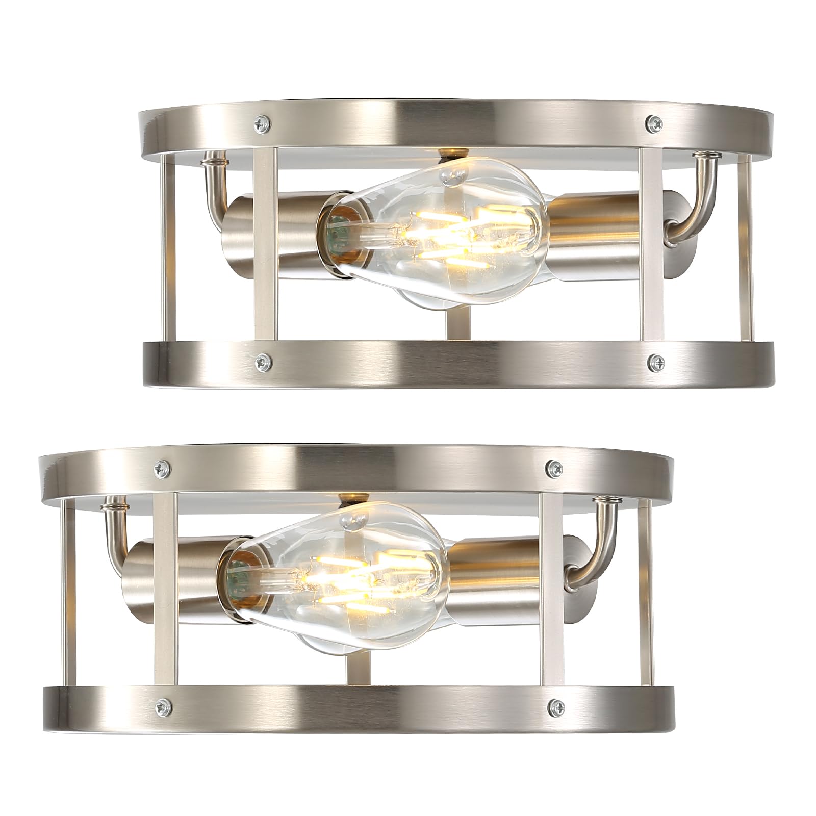 Eietonte Farmhouse Semi Flush Mount Ceiling Light, Brushed Nickel 11inch 2-Light Metal Cage Light Fixture Ceiling Mount, Industrial Closed to Ceiling