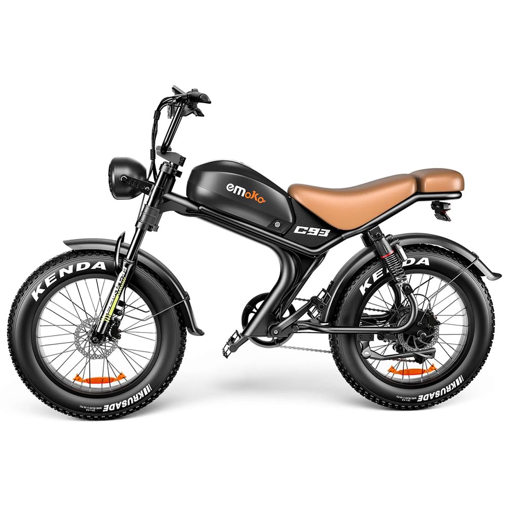 Kinsella Bicicleta eléctrica todoterreno C93 de 20 x 4,0 pulgadas, estilo motocicleta, potente motor de 250 W, 7 velocidades, 48 V 20 Ah, bicicleta eléctrica para adultos de larga autonomía.