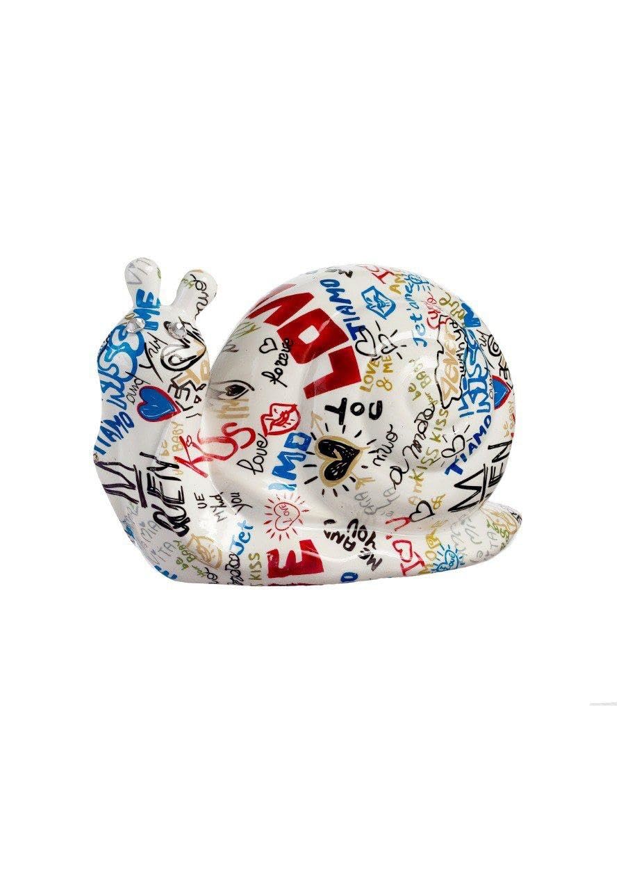 Ardor - Modern Snail Sculpture in porcelain painted in Pop Art Style 15x8x11h