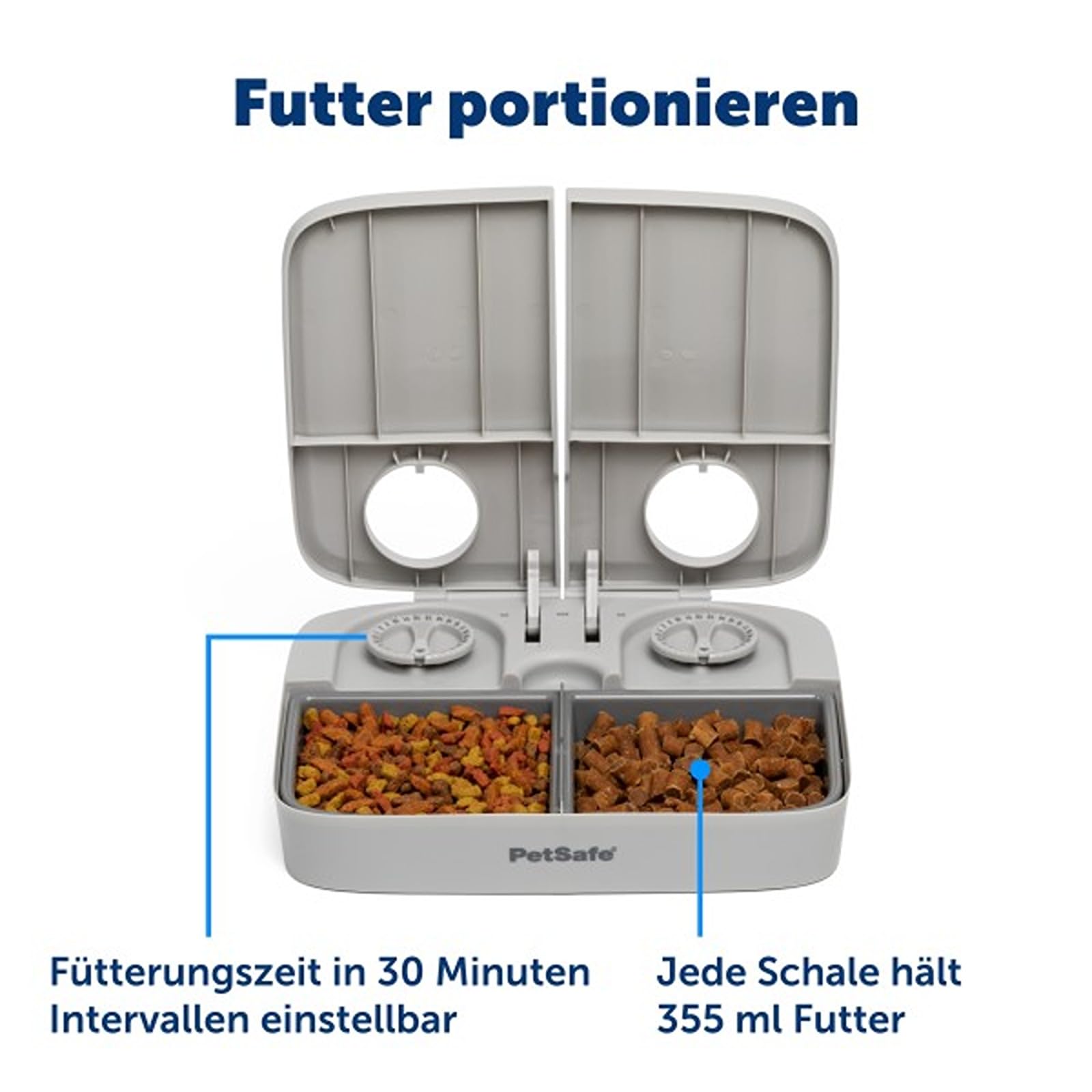 PetSafe Futterautomat für 2 Mahlzeiten, Haustiersicheres Design, Für trockenes Hunde und Katzenfutter, Grau, 1 Stück (1er Pack).