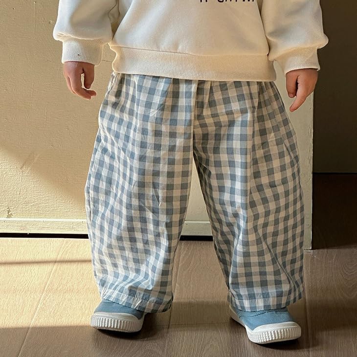 Spring Autumn 6Months-4Years Toddler Thin Cotton Plaid Elastics Pants for Baby Boys and Girls