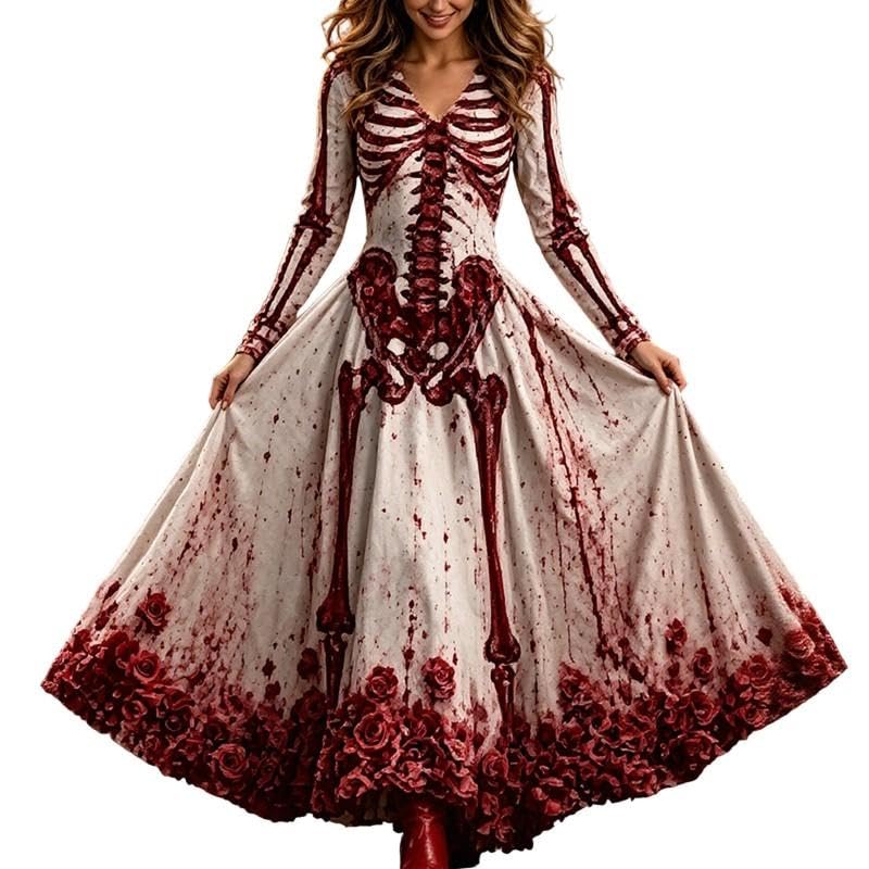 Halloween Dresses for Women Womens Costume Adult Costumes Woman Plus Size Women's Dress Skeleton Gothic Vampire Witch Horror Devil Adults Witches Cocktail UK Rockabilly Prom Evening White