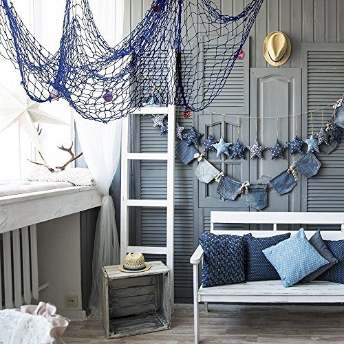 Image of Rosoz Nautical Decorative Sea Theme Party /Wall Decoration Background Fishing Net Decor, Blue (79inch x 59inch)