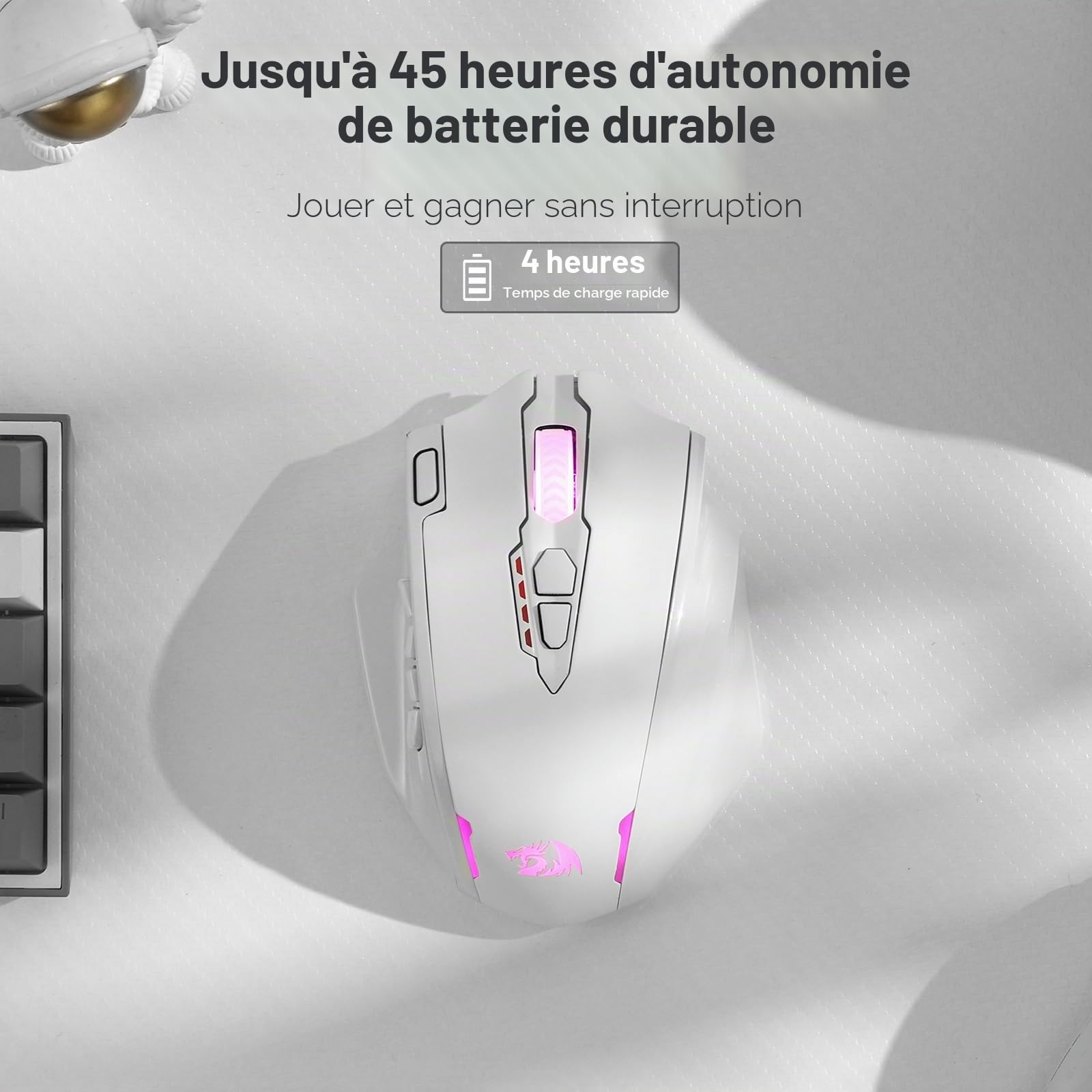 Redragon M913 Souris Gaming sans Fil 16000 DPI 16 Boutons | souris gaming sans fil 16000 DPI 16 boutons programmables 45h autonomie capteur optique Pro 12 boutons latéraux