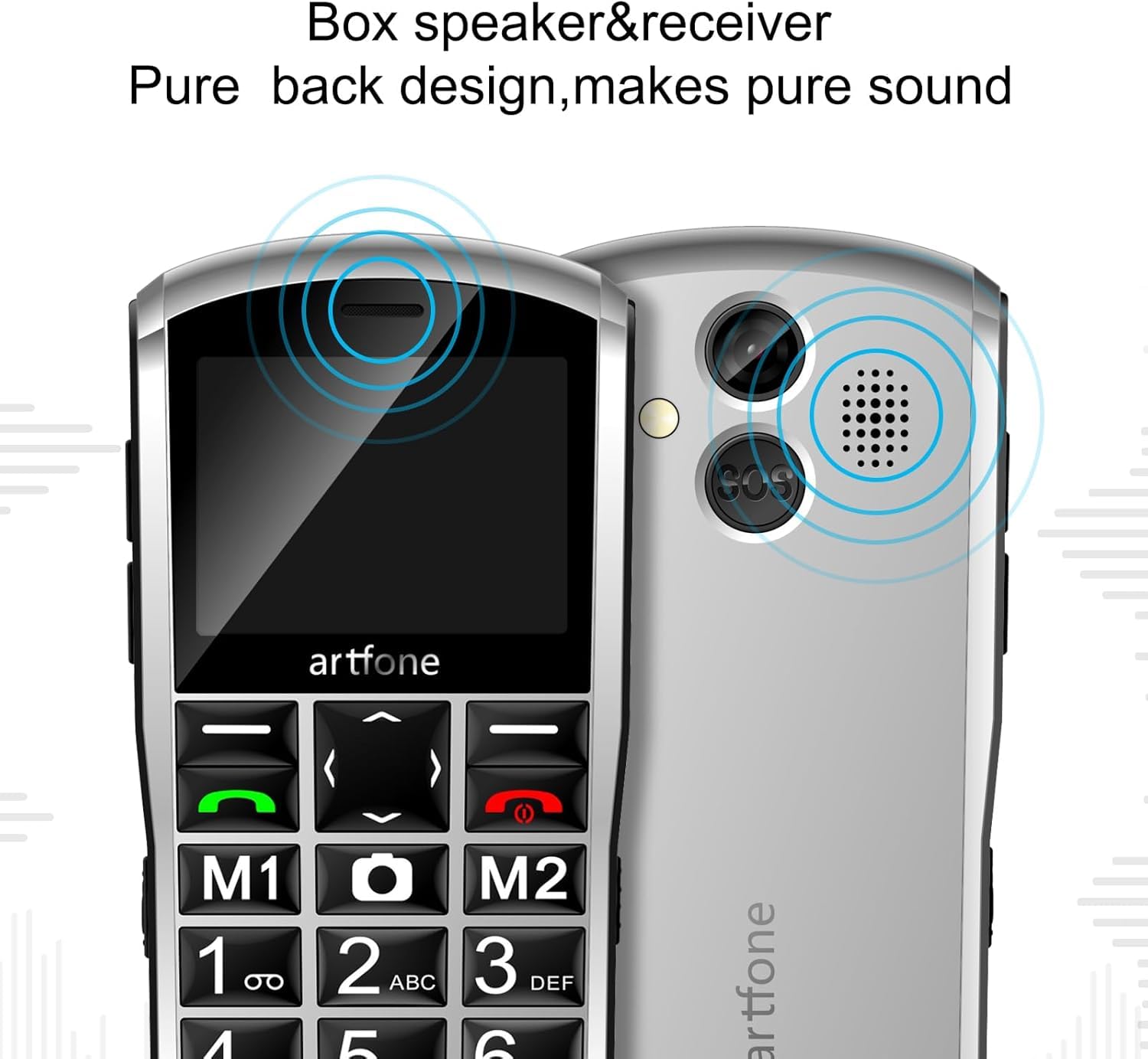 artfone A400 Plateado - 4G Teléfono Móvil para Mayores丨Movil con Teclas Grandes y Volumen Alto丨Dual SIM丨Botón SOS丨Base de Carga丨Batería 1800mAh丨Bloqueo de teclas丨Pantalla 2,4"丨Bluetooth丨Cámara de 2 MP