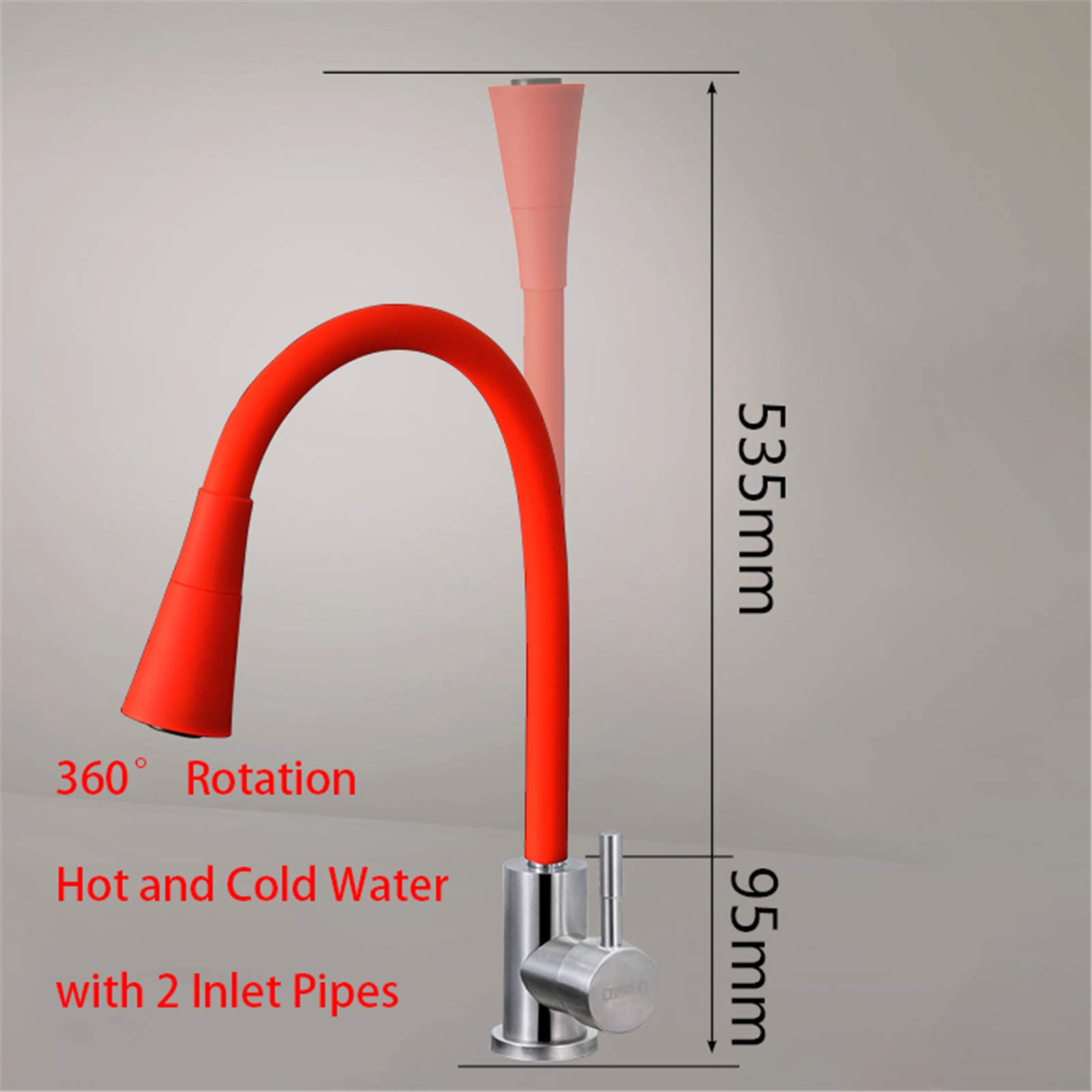 Grifo Cocina Abatible Giratorio 360°, Debajo de la Ventana Grifo de Fregadero Plegable con Dos Salidas de Agua, Acero Inoxidable 304 Mezclador Fregadero Agua Fría y Caliente para Cocina (rojo)