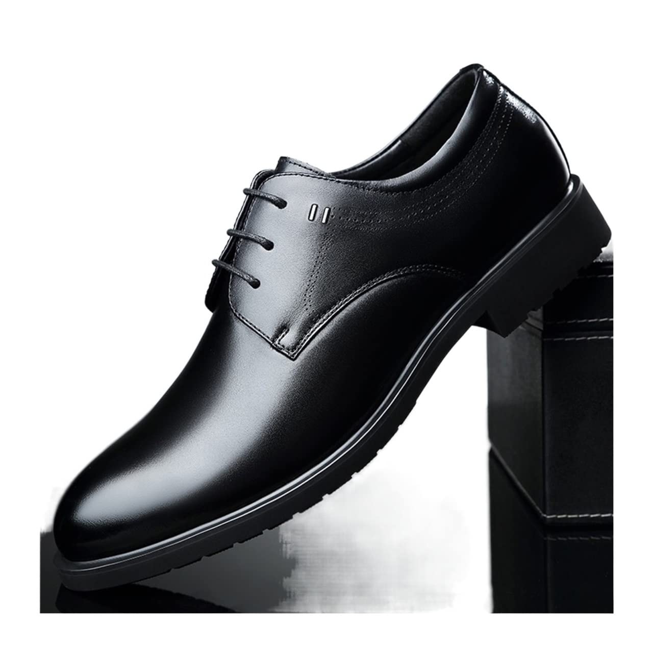 New Dress Formal Shoes for Men Lace Up Round Burnished Toe Derby Shoes Faux Leather Anti-Slip Rubber Sole