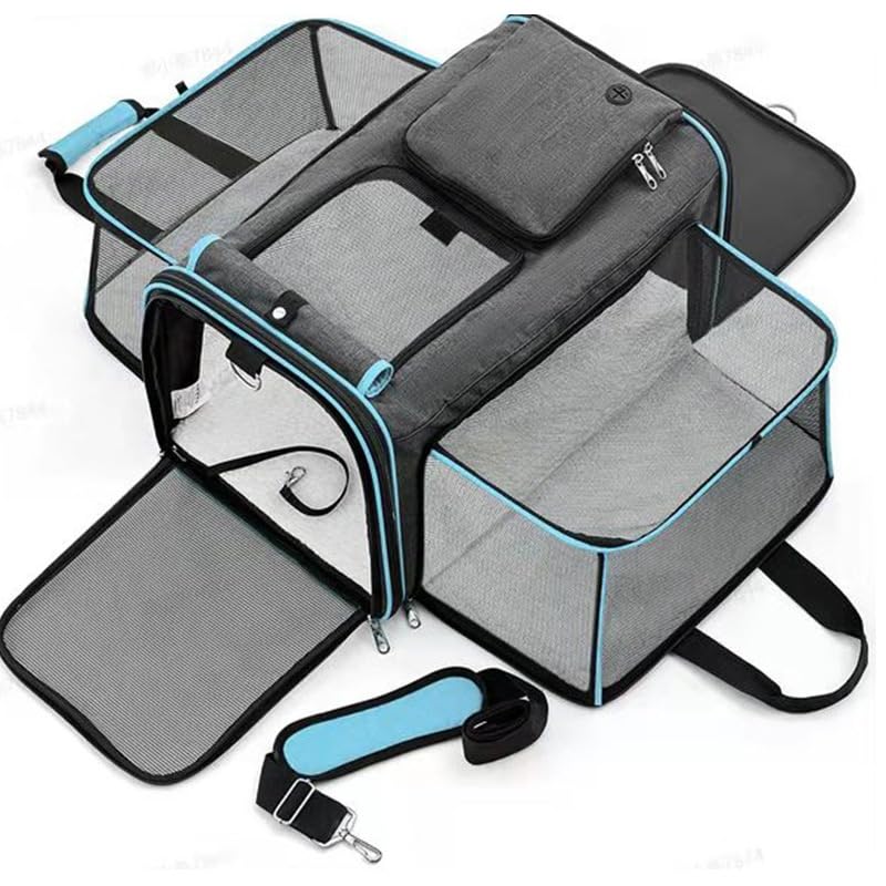Sac de transport pour animal style caravane extensible en tissu Oxford bleu