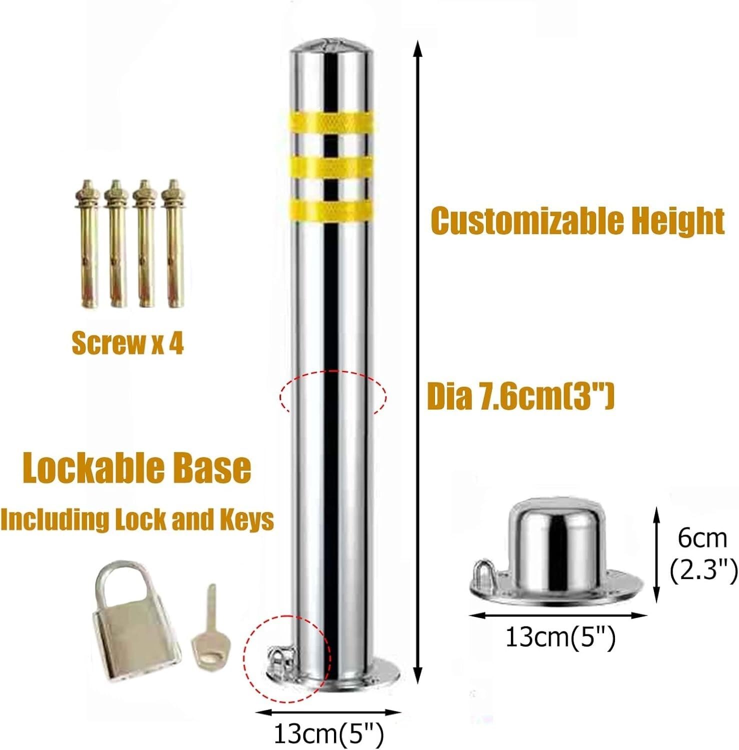 Cono De Tráfico De Seguridad, Poste Delimitador, Cono De Alta Resistencia, Solo El Poste Delimitador, Barrera De Seguridad con Cono De Tráfico con Cerradura para Ent,4 Pack-55cm/21.6in