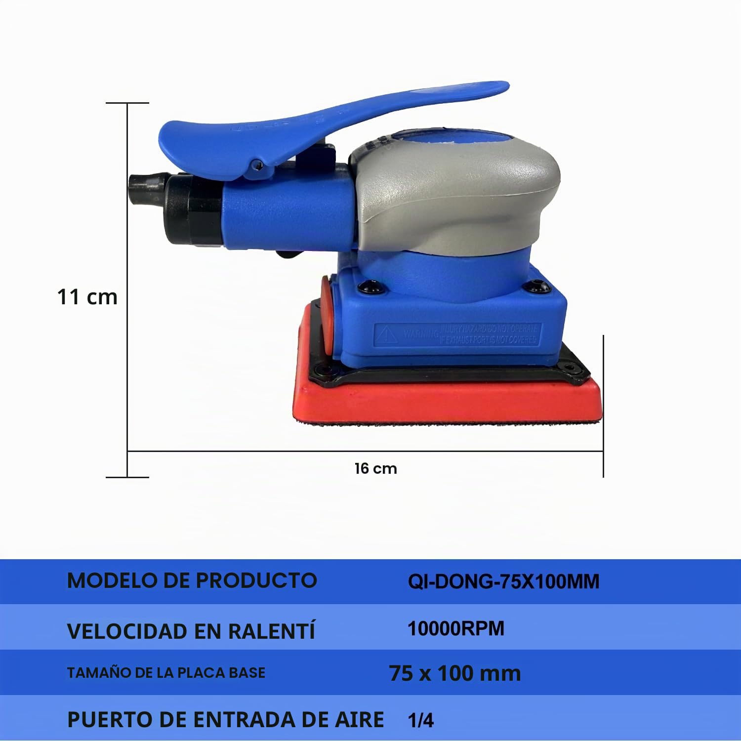 Lijadora de aire comprimido 75x100 mm, lijadora excéntrica con 7 esponjas de lijado, para madera, metal, automóvil