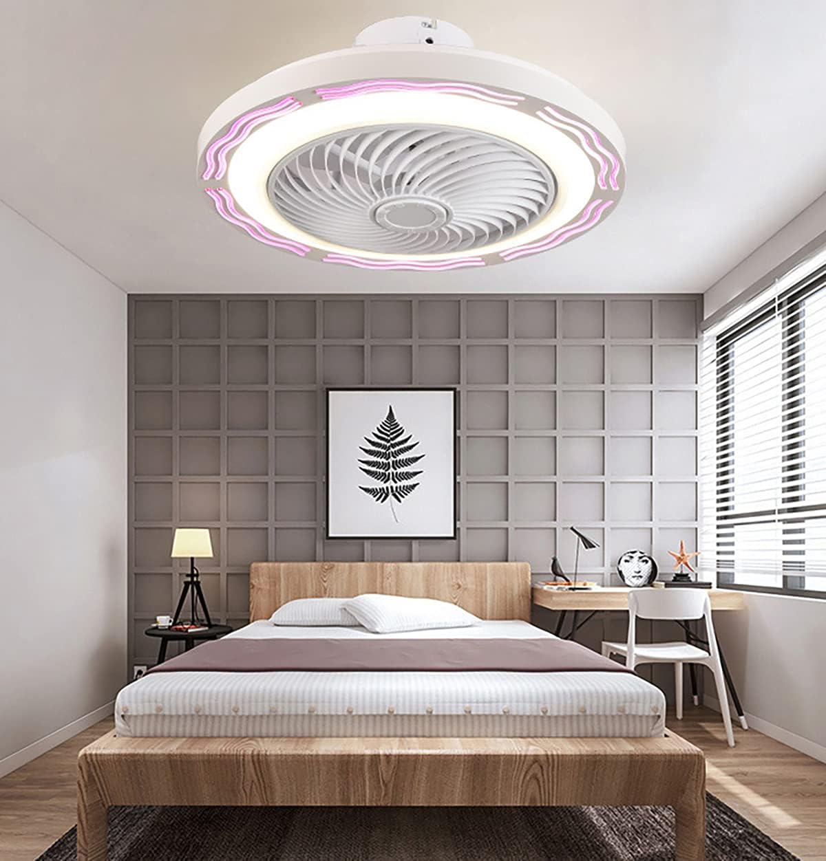 YUEGOO Ceiling Fans with Lights and Remote Ceiling Fans with Lamps,and Remote Ceiling Fan Light in Lighting Ceiling Fan Lighting Dimmable Fan Light Dimmable 3 Speeds Living Room 50Cm,Pink