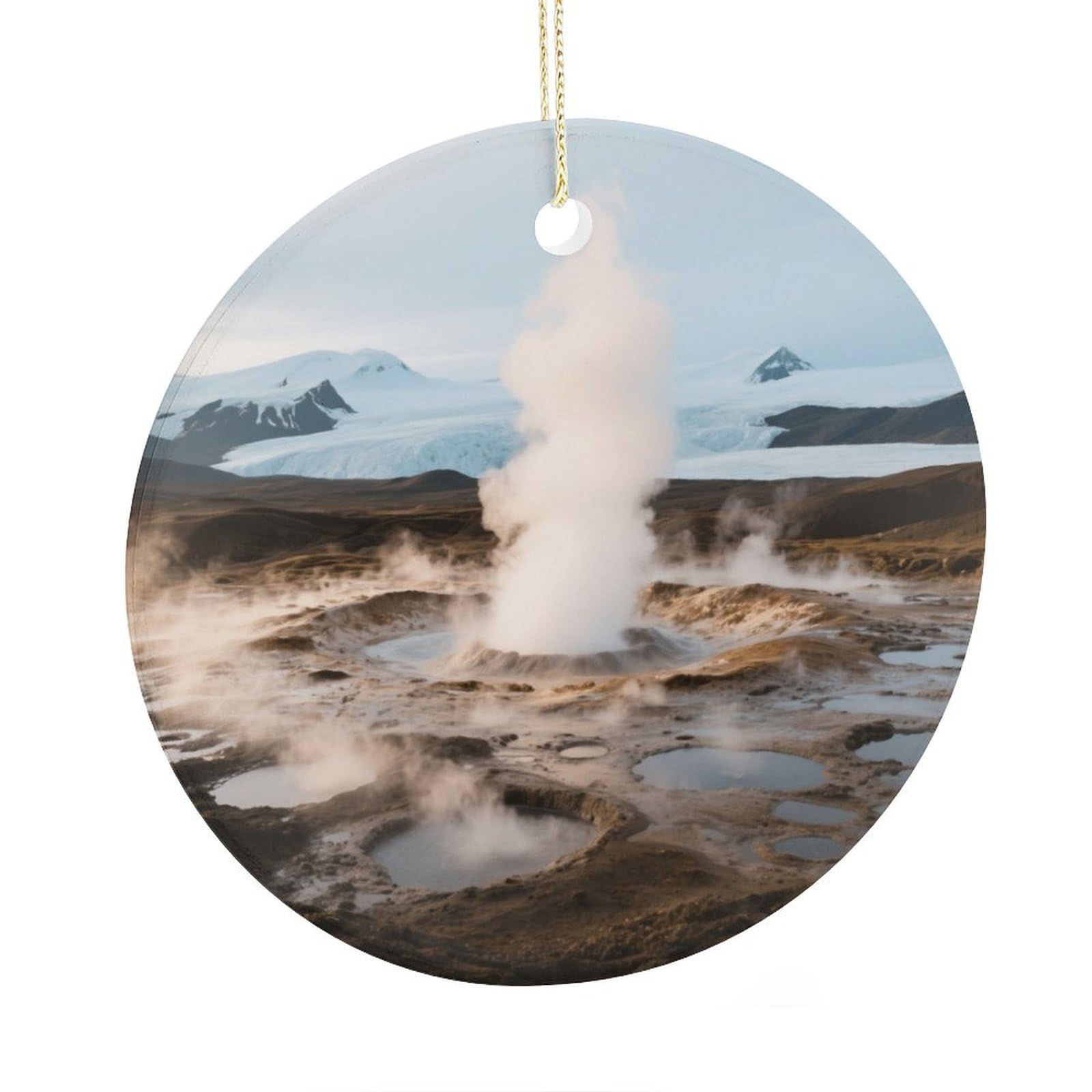 Fekiloot Style Geyser Eruption Christmas Ornaments 2.9 Inch Round Ceramic Ornament Keepsake Thank You Gifts For Office, Room, Home - Holiday Present Ideas