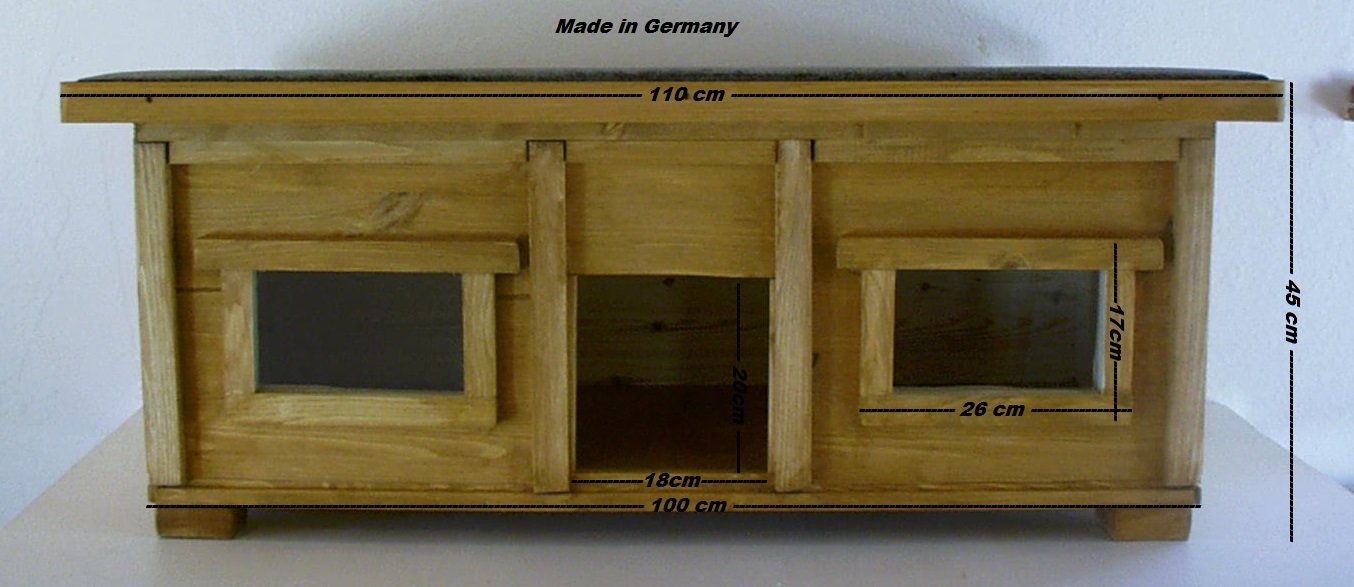 Katzenhaus Vollisoliert für Outdoor mit 2 Fenster, Massivholz, Witterungsbeständig, 110x55x45cm