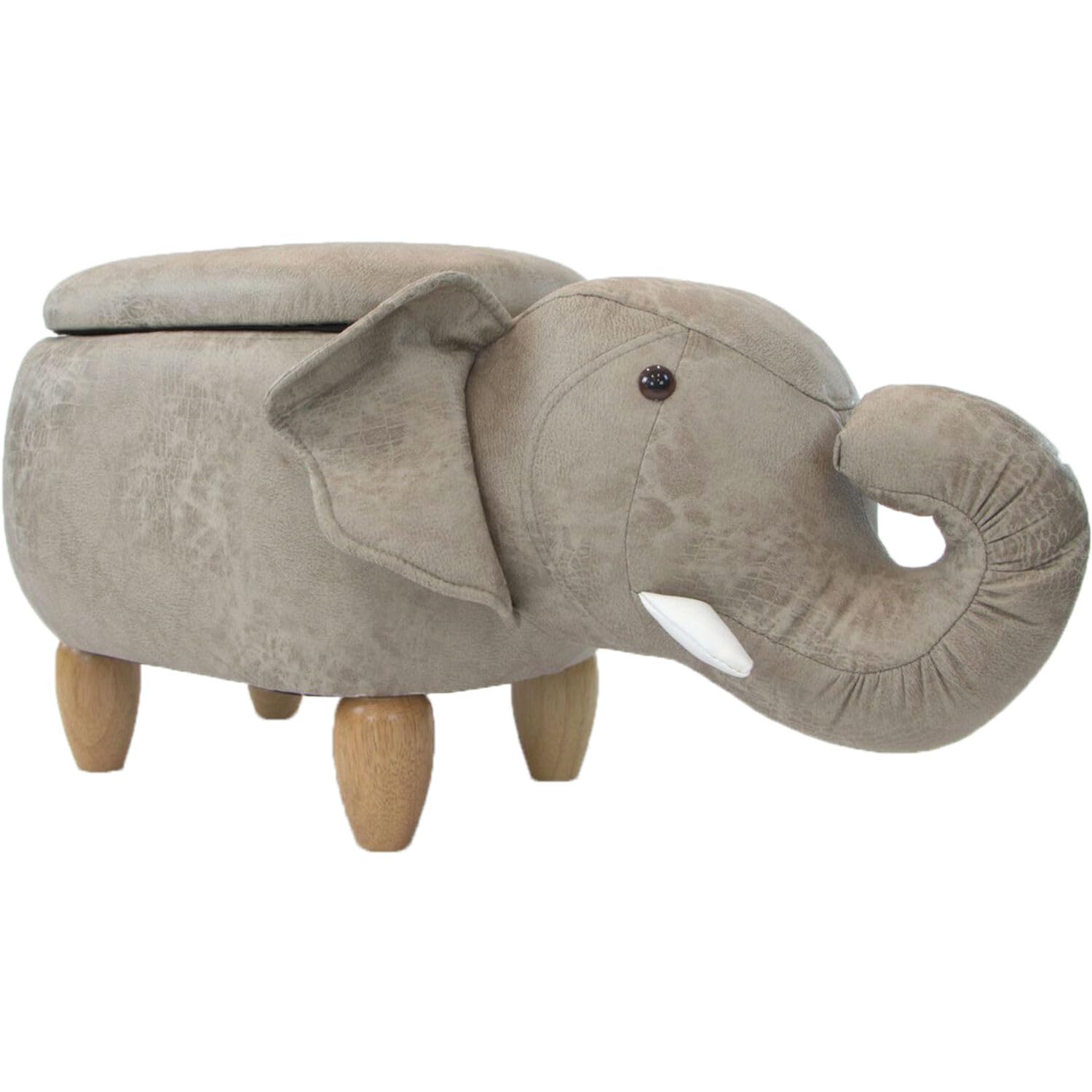 Critter Sitters 15-In. Seat Height Tan Elephant Animal Shape Storage Ottoman, Soft Kids Ottoman for Nursery, Bedroom, Playroom, and Living Room Decor, Multifunctional Cushioned Animal Footstool