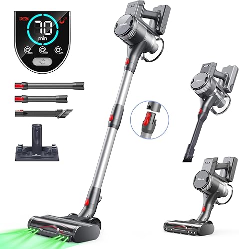 Aspiradora inalámbrica, batería de 70 min4000 mAh, potente aspiradora de palo de 35 Kpa, cepillo anti-envoltura, faros LED verdes, aspiradora de