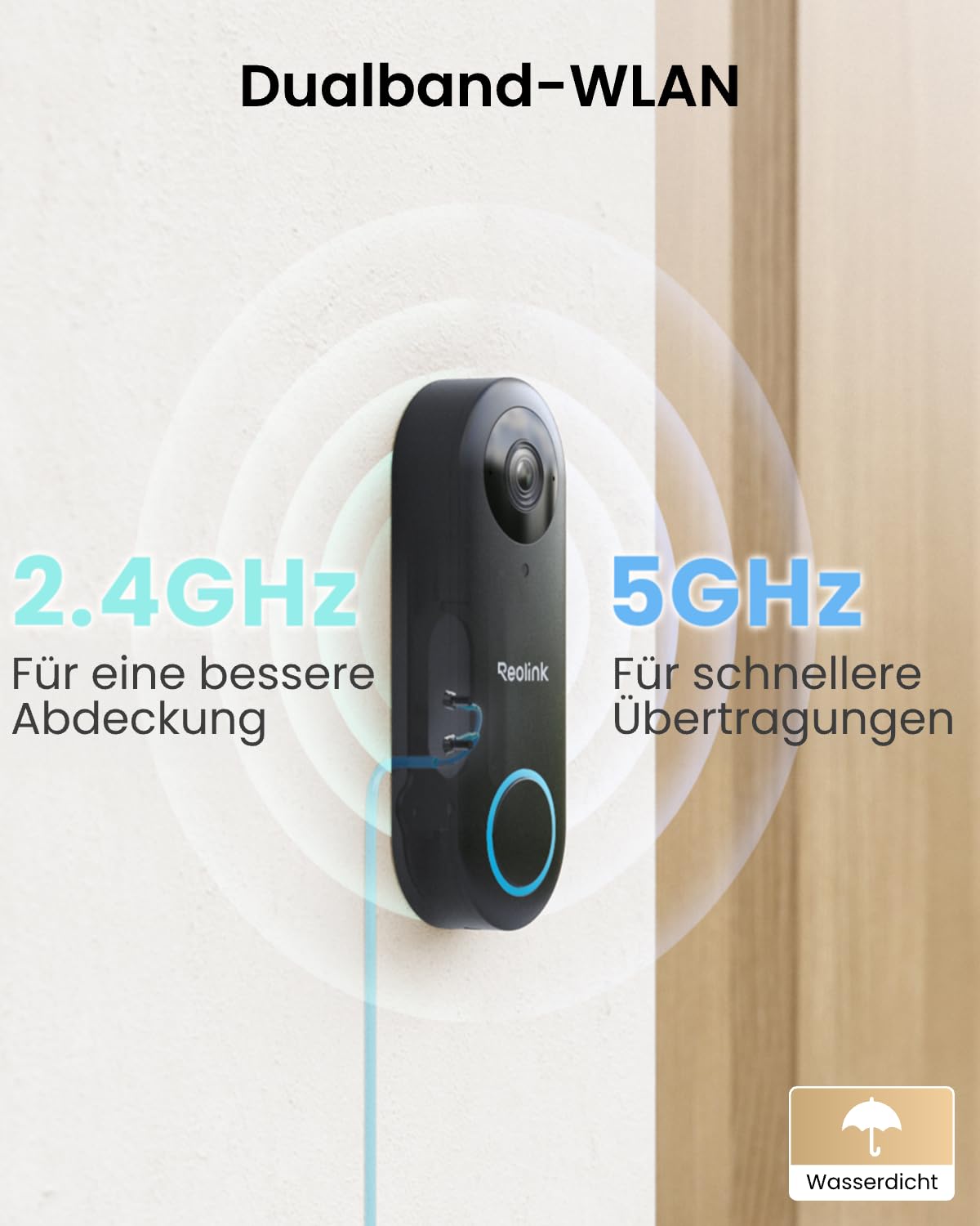 Reolink Video-Türklingel mit Chime, 5MP Ultra HD Kabelgebundene Türklingel mit Kamera, 2,4/5GHz WLAN, Personenerkennungsalarme, 180° Ultraweitwinkel, 2-Wege-Audio, Fernzugriff, Video Doorbell WiFi