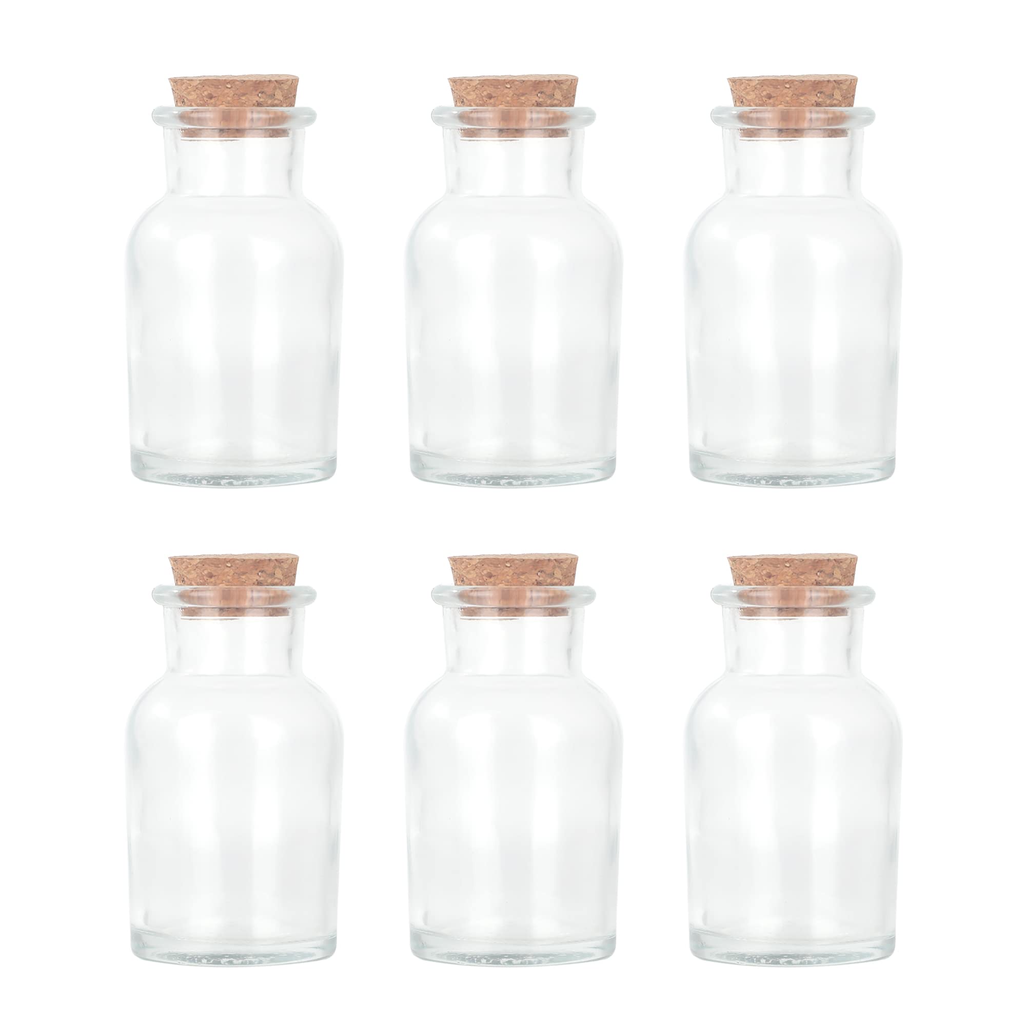 Magic Season Decorative Round Glass Bottles with Cork Stoppers (6 Pcs/ 2 fl oz.)