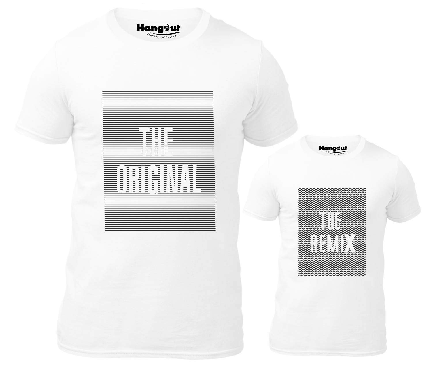 Hangout Hub Men Boy Cotton Regular Fit The Orginal The Remix Family Matching Twinning T shirts-Set of 2 for Dad Son