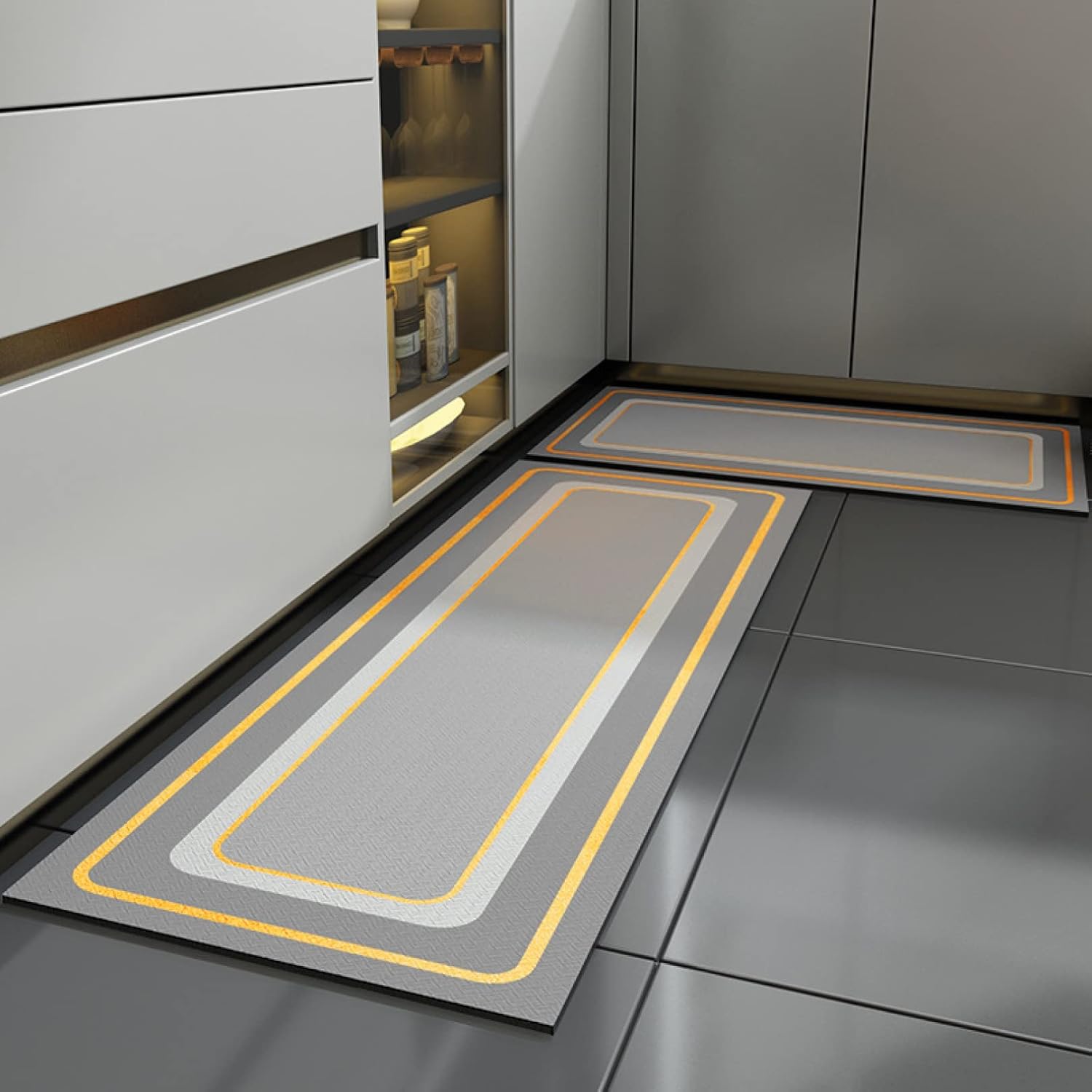 洗濯いらず ずれない 抗菌 ふかふか キッチン マット ライトグレー 和風 PVC 拭ける 台所マット クッション付き 防汚 防臭