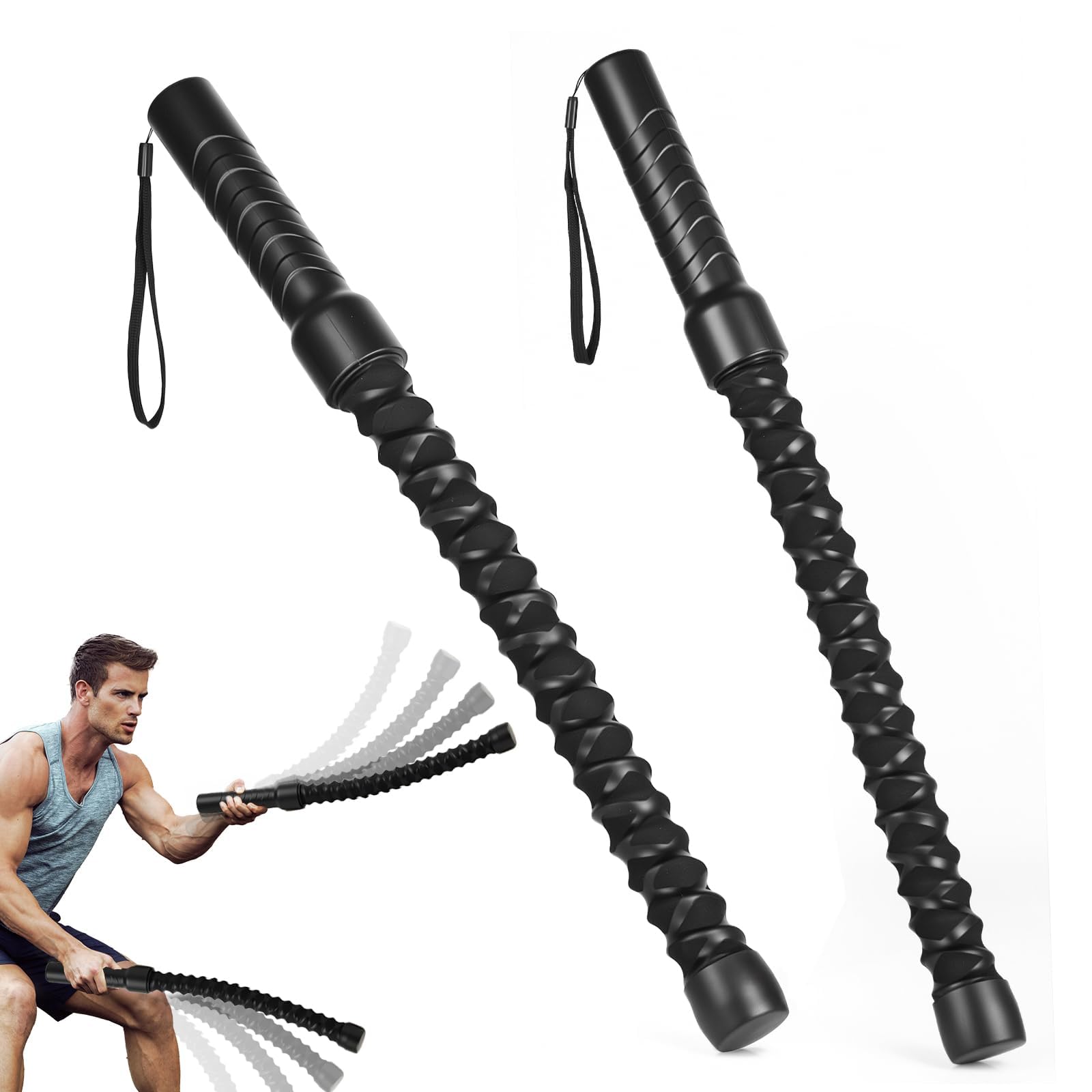 2PCS Battle Ropes for Home Gym, Professional Portable Black Exercise Rope, Ropeless Weighted Battle Ropes, Exercise Training Rope-s Heavy for Indoor Outdoor Home Gym Arm Strength Workout