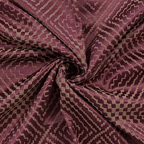 Image of Story@Home Bloom Collection Jacquard Lavish and Modern Rich Geometric Print 1 Piece Eyelet Ring top Window Curtain for Bedroom and Hall - 5 Feet, Mulberry