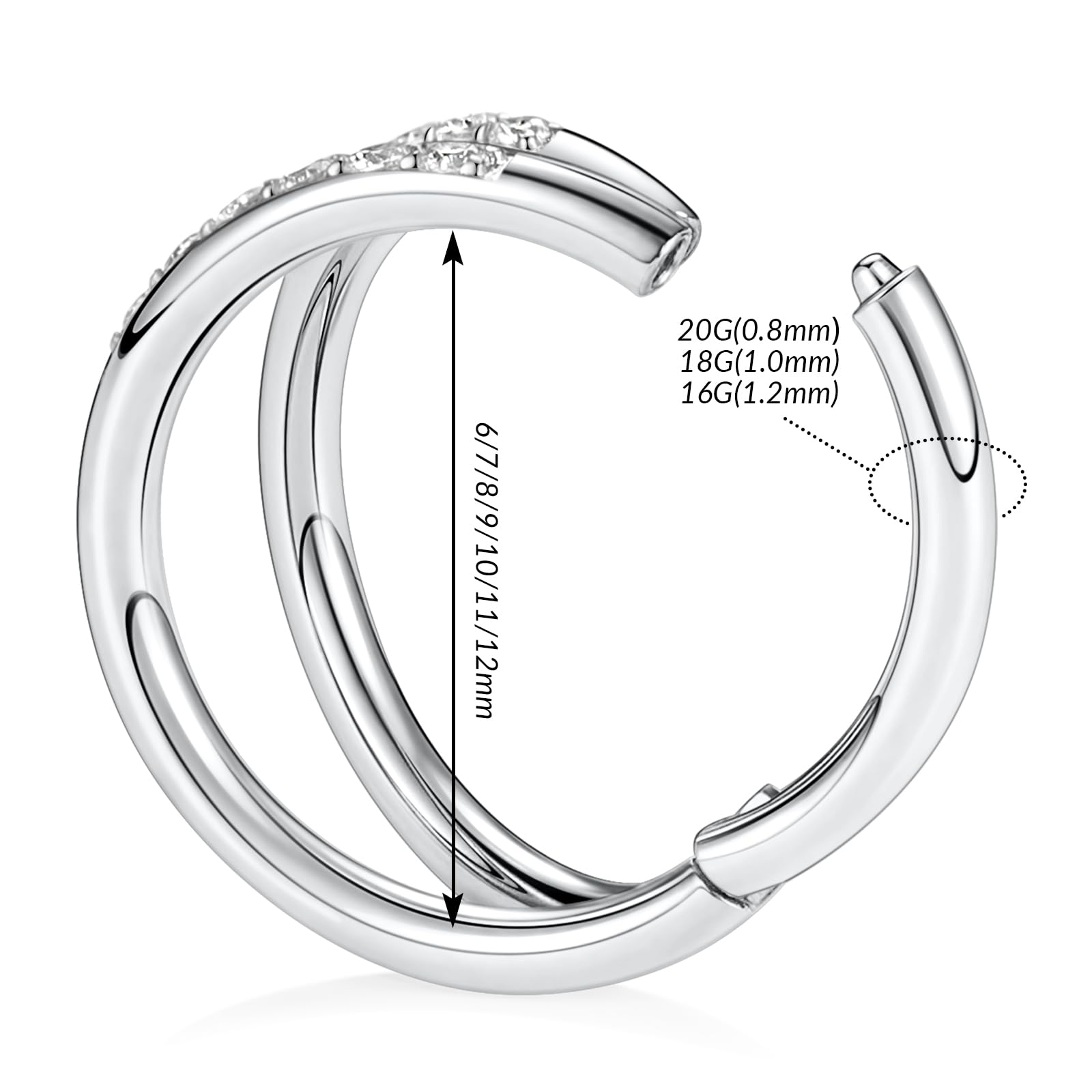 hengkaixuan G23 - Double anneau de nez en titane - 20 g / 18 g / 16 g - Helix Daith Rook Tragus Cartilage Conch - Créoles pour homme et femme - 6 mm à 12 mm