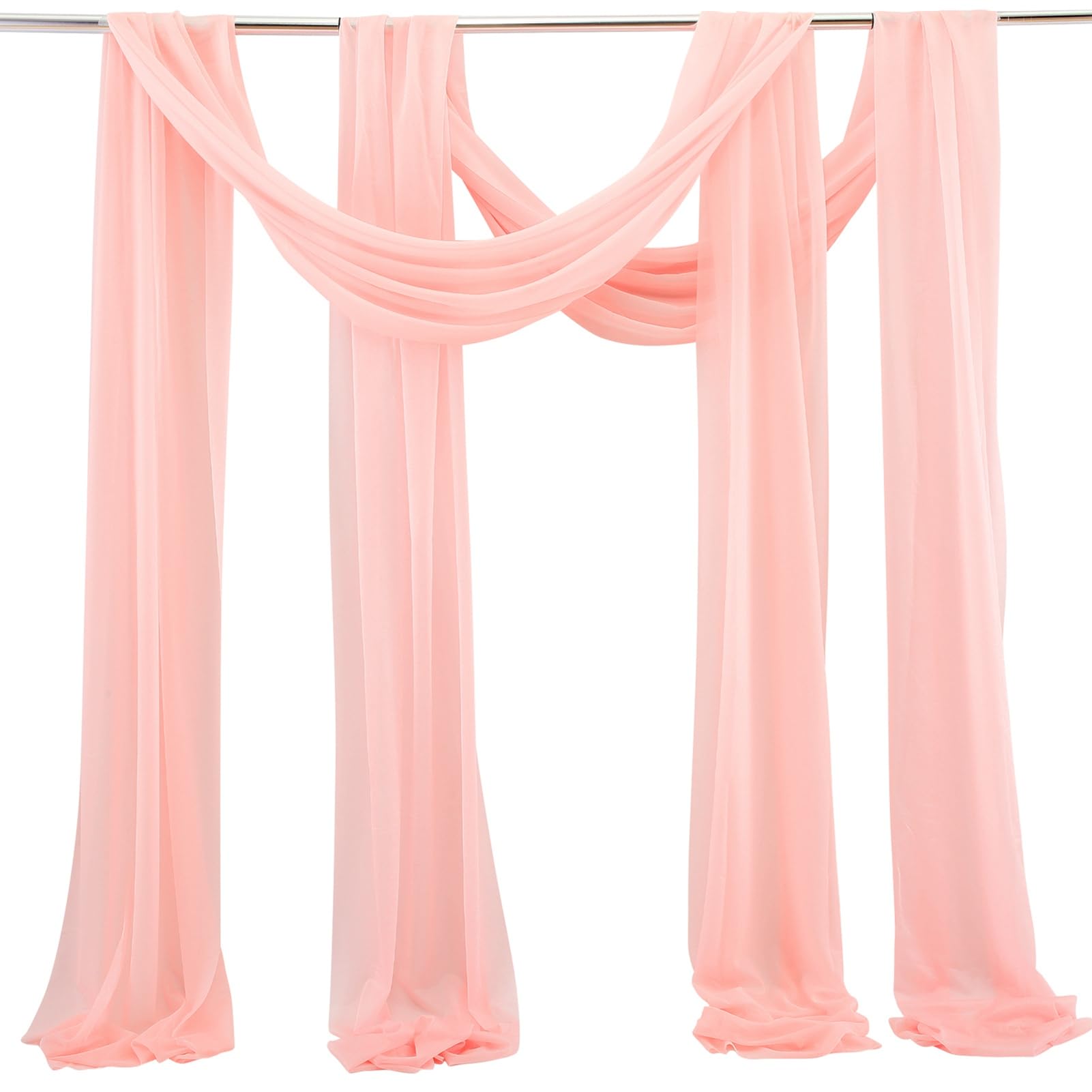 PRTECY 2 Panel Wedding Arch Draping Fabric,2.46x19.68 FT Stretch Yarn Chiffon Drapery Ceiling Sheer Backdrop Curtain for Wedding Party Ceremony Stage Swag(Pink)