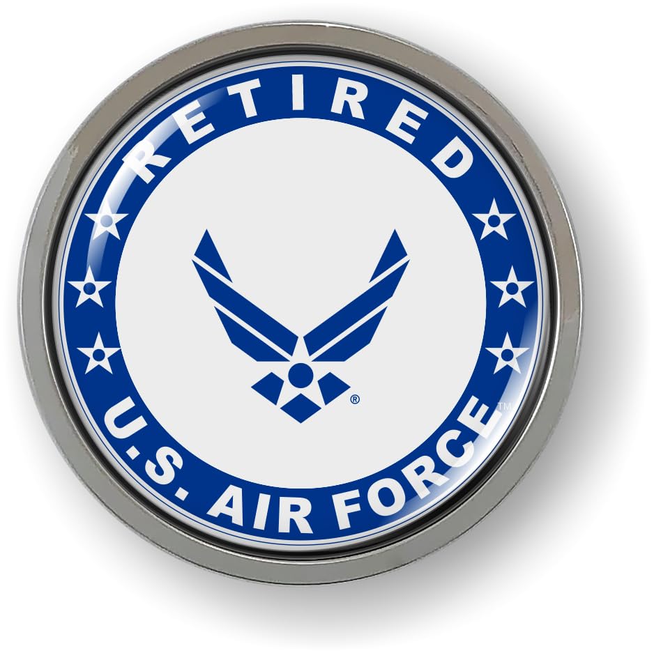 Image of BestLicensePlateFrames - U.S. Air Force Retired Logo with USAF Blue Arnold Wings and Star Symbol 3D Domed CAR Emblem Badge Sticker Chrome Plastic Bezel - Official USAF and USSF Licensed Product