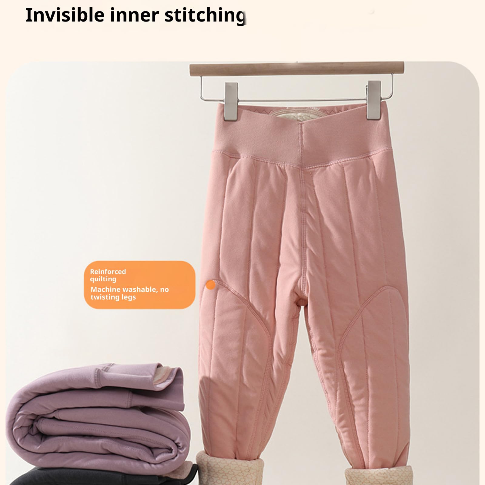 Leggings invernali in misto lana morbida per ragazze, rinforzati, zona del ginocchio, elastici, freddi, per attività all'aperto, abbigliamento da gioco per bambini, foderati in pile