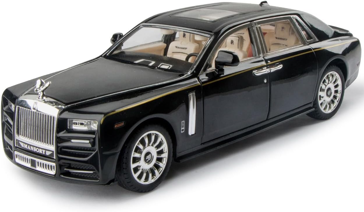 Rolls-Royce Phantom 1/24 Toy Car Model Black Alloy Collectibles Diecast Vehicles with Sound and Light
