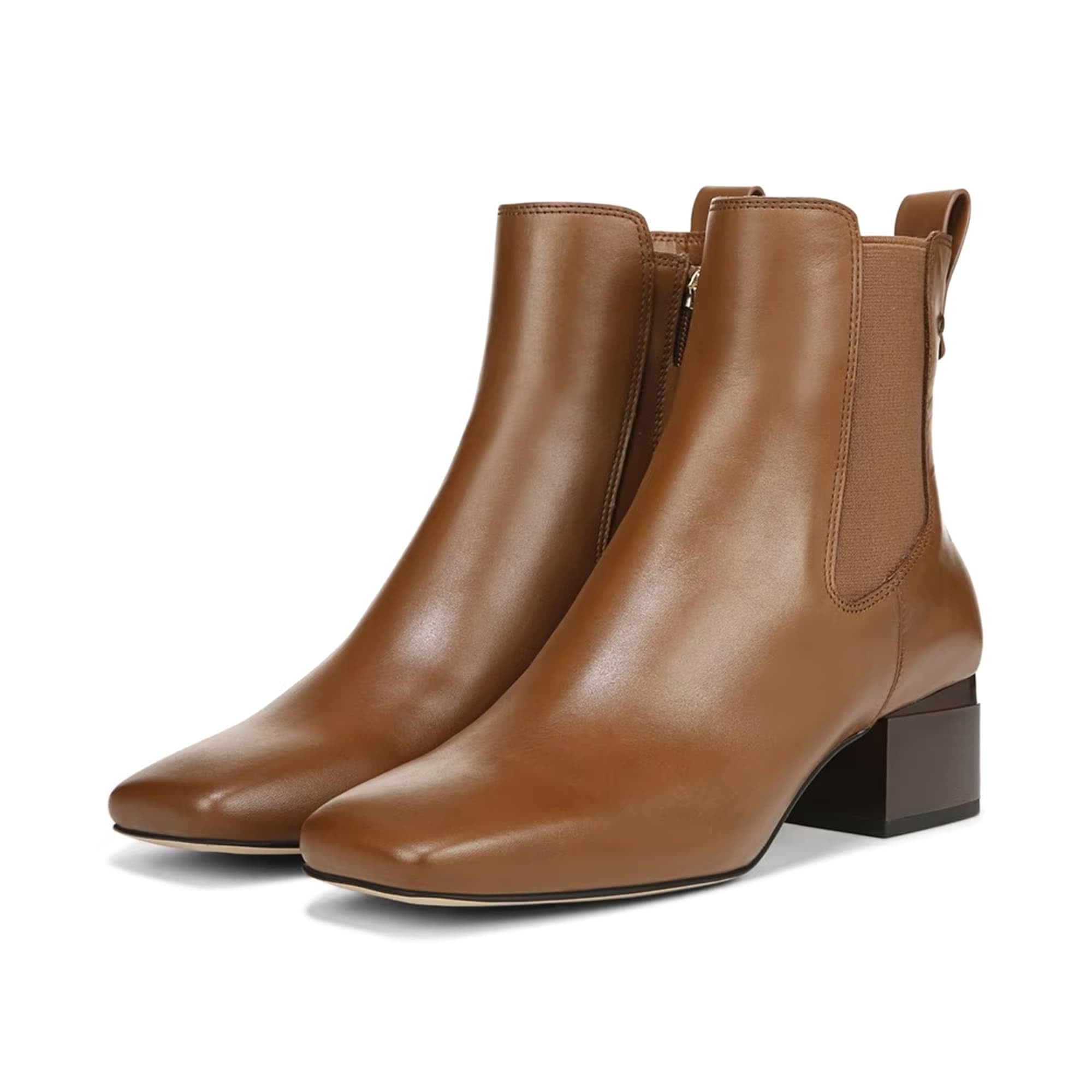 Womens Chunky Heel Chelsea Boots Square Toe Ankle Boots with Side Zipper Stretch Gore Panels Work Casual Booties