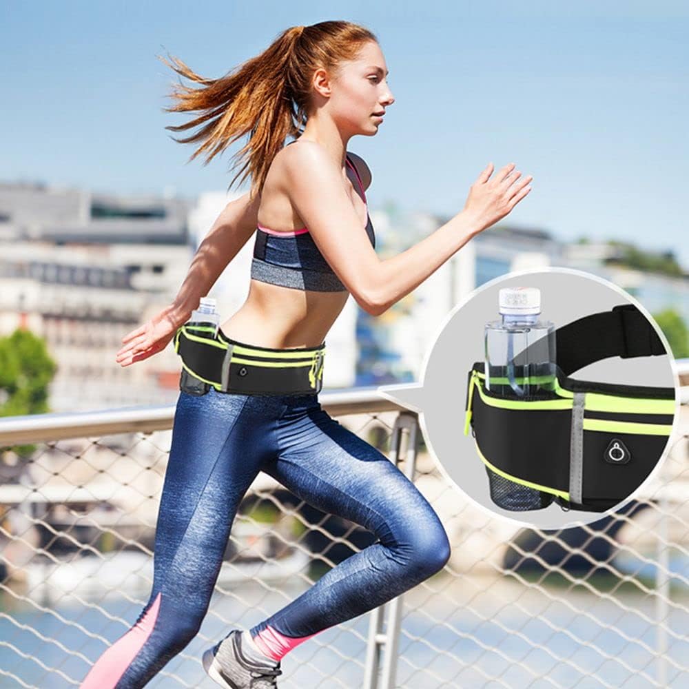 Running Belt, Hydration Waist Pack with Water Bottle Holder and Headphone Port for Men Women Waist Pouch Fanny Bag Reflective (Black) image 4