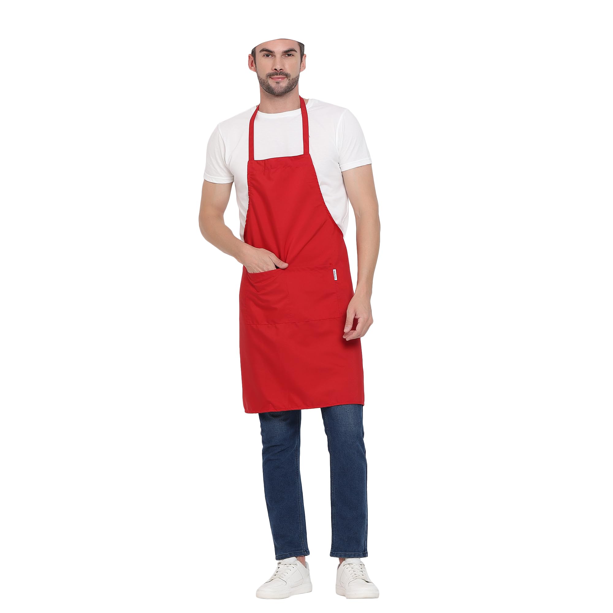 uniformer RedStar - Paquete de 2 delantales unisex para cocina para hombres y mujeres, perfectos para la cocina del hogar, restaurante, cafetería, cocina, bar, salón, barbería (rojo, 2 piezas)