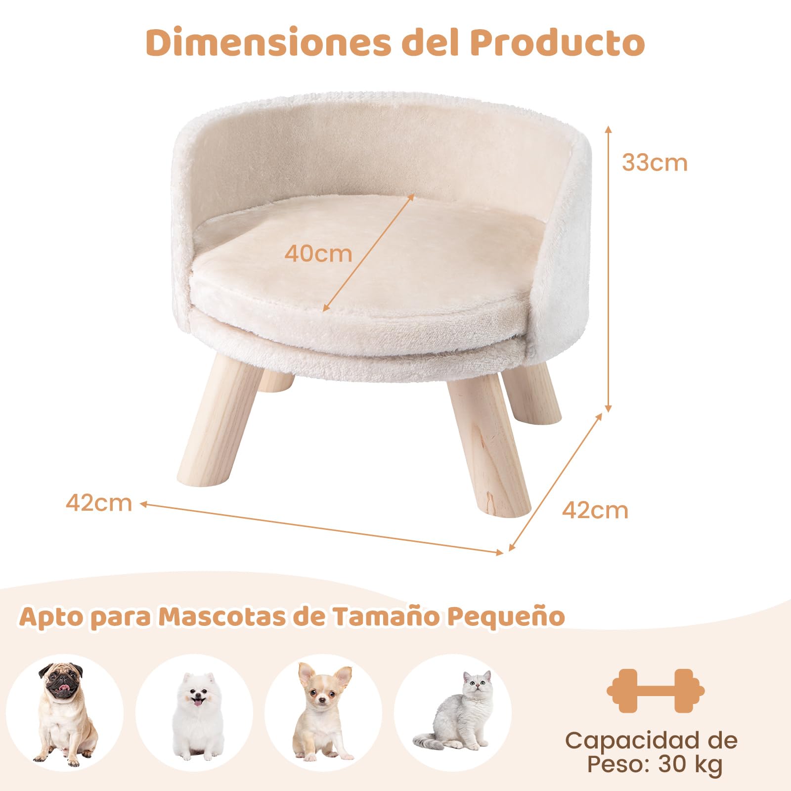 GOPLUS Sofá para Perros, Sofá Cama para Mascotas con Cojín Acolchado, 4 Patas de Madera Maciza de Pino, Mueble Elevado para Mascotas con Funda Desmontable para Perros y Gatos Pequeños