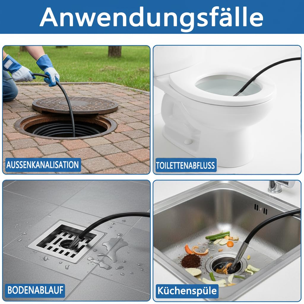 30M 400 Bar Rohrreinigungsschlauch Set für Kärcher K2-K7 Serien Bosch Lavor Hochdruckreiniger,Rohrreinigungsset für Verstopfte Rohre Abflüsse,Hochdruckschlauch mit Strahldüse Rotierender Strahldüse