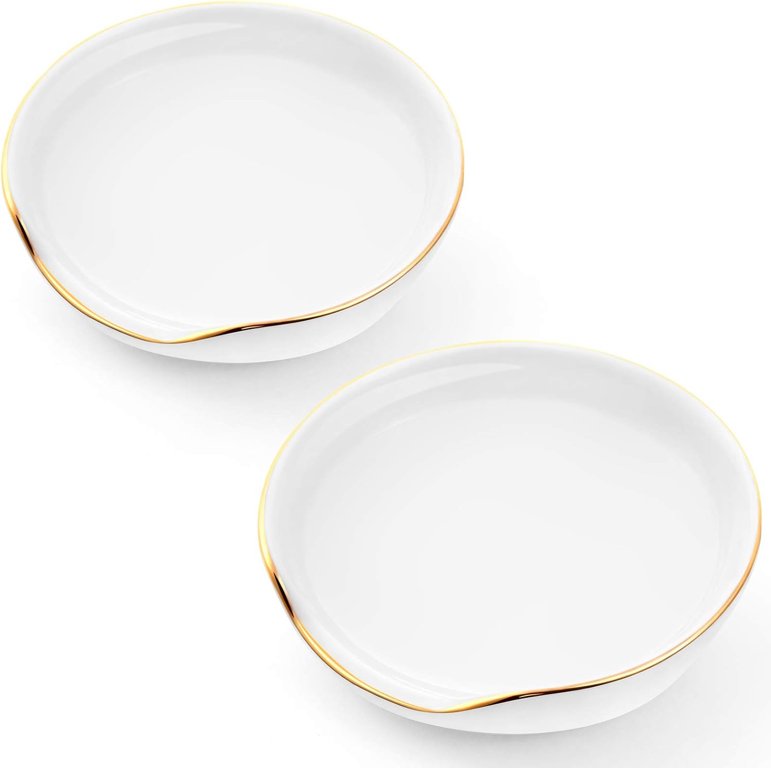 2 Pieces Gold Trim Ceramic Spoon Rest for kitchen,4 Inches Spoon Holder for Stove Top Spatula Holder, Coffee Spoon Rest Cradle, Kitchen Utensils Accessories (White)