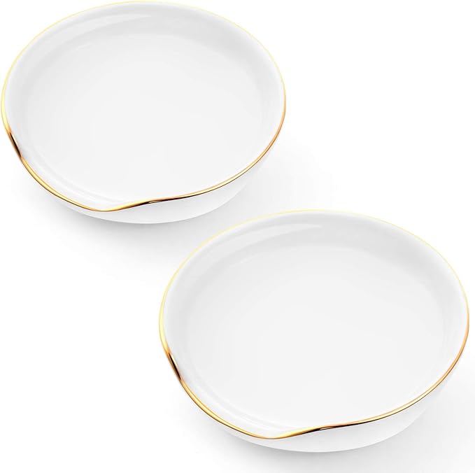 2 Pieces Gold Trim Ceramic Spoon Rest for kitchen,4 Inches Spoon Holder for Stove Top Spatula Holder, Coffee Spoon Rest Cradle, Kitchen Utensils Accessories (White)