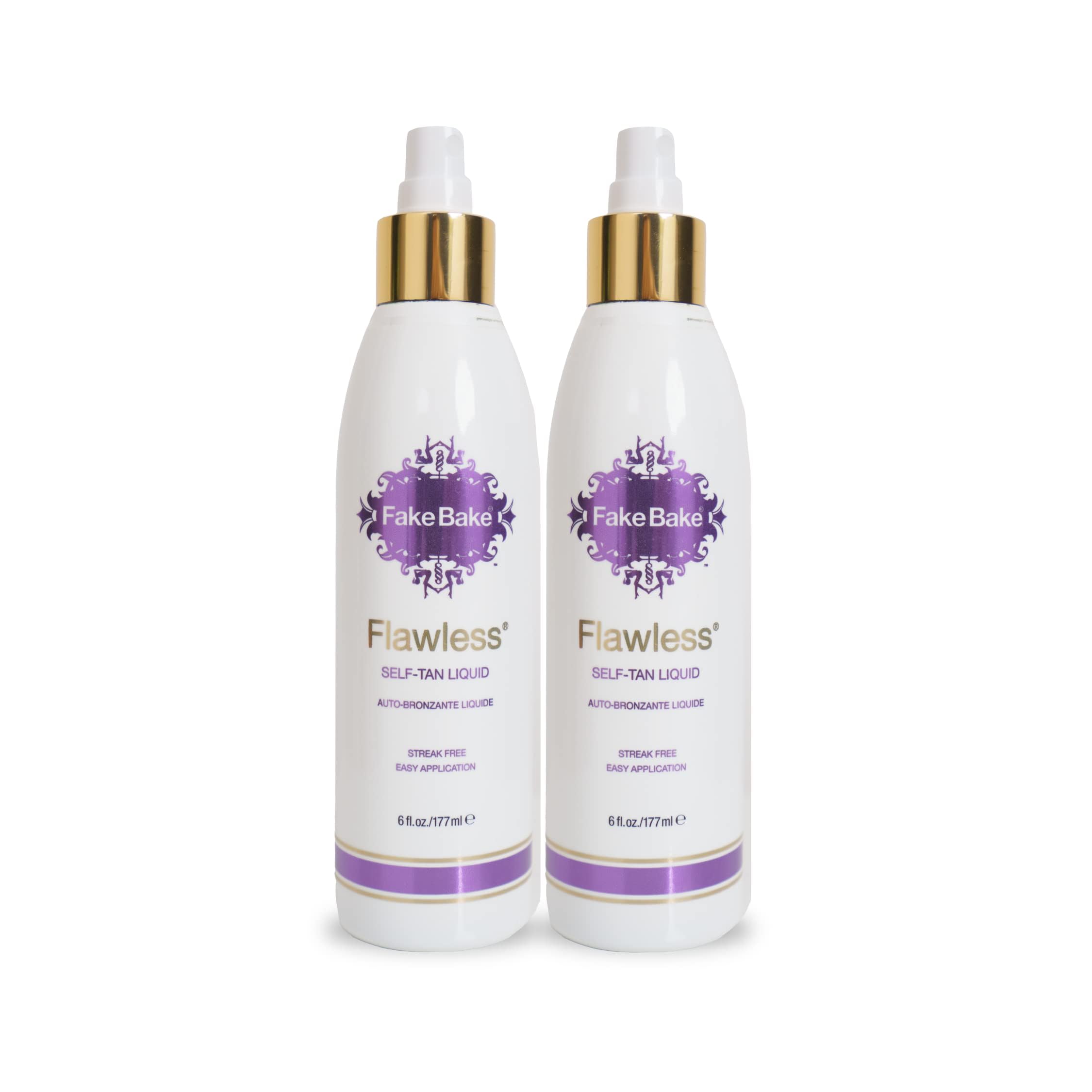 Fake Bake Flawless Self-Tanning Liquid Streak-Free, Long-Lasting Natural Glow For All Skin Tones - Sunless Tanner with Professional Mitt For Easy Application, Black Coconut Scent - 6 oz (Pack of 2)