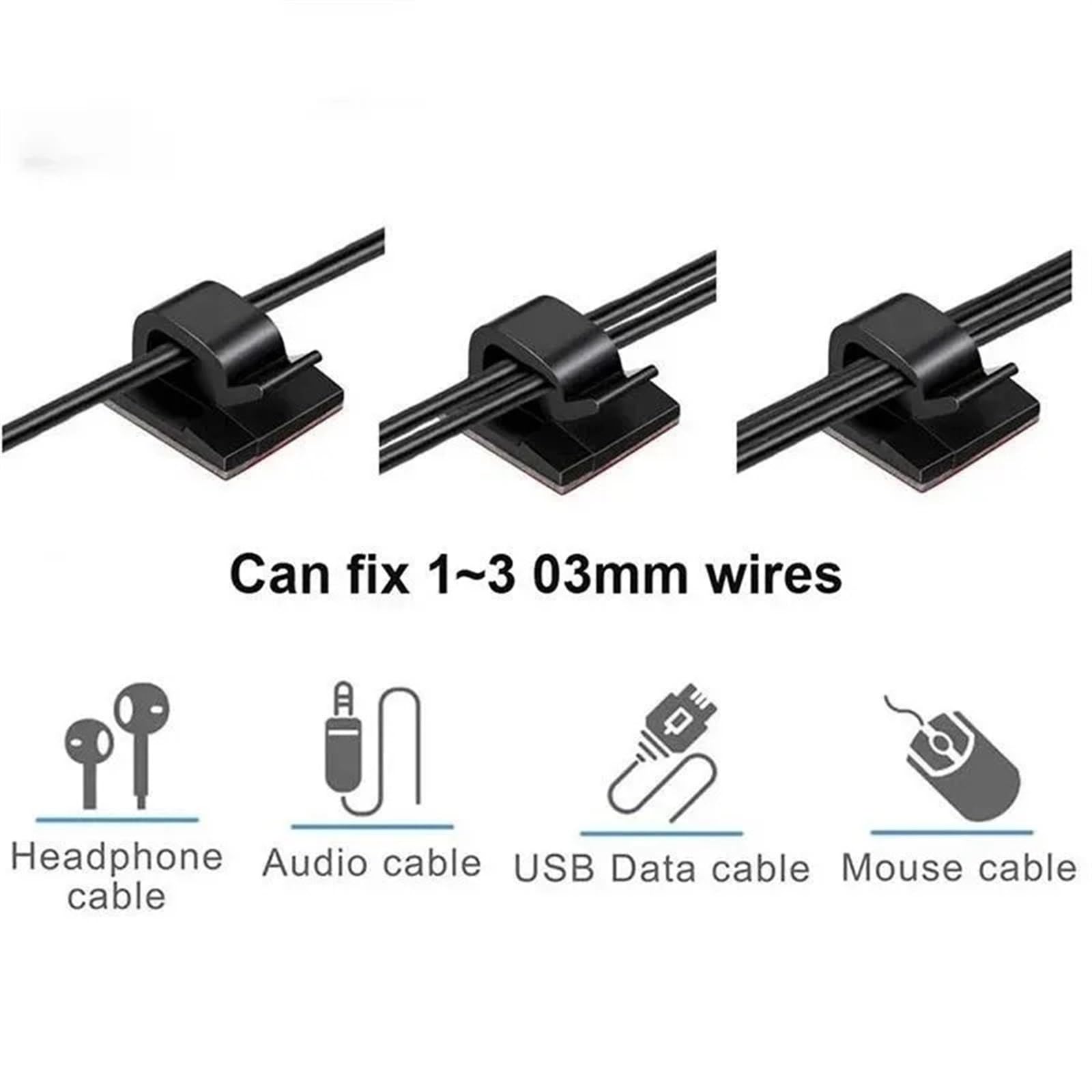 50/100 Stück Kabel-Organizer-Clips for USB-Ladedatenleitungen, Spulenwickler, wandmontierter Kabelhalter, selbstklebender Kabelclip(50Pcs-Black)