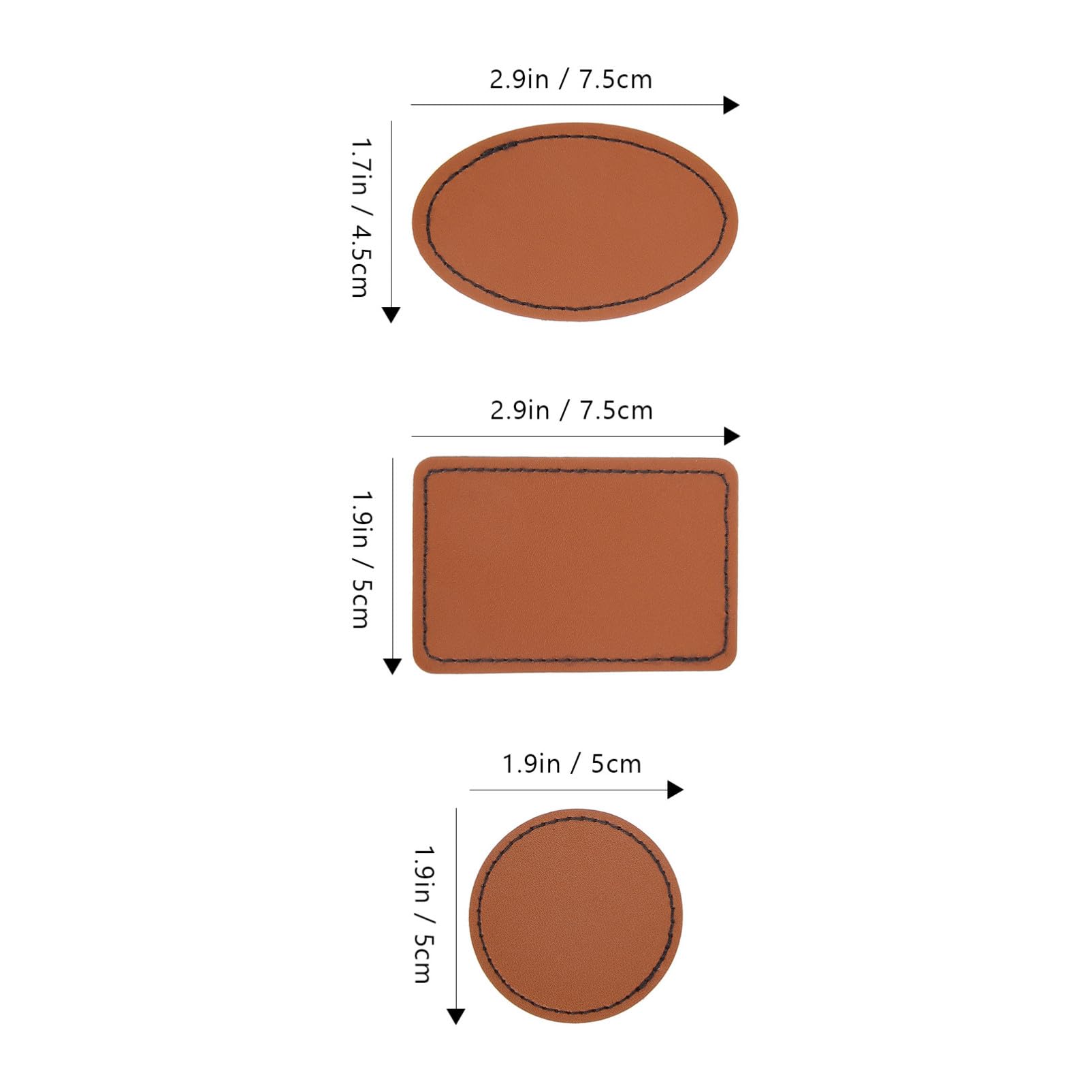 Homoyoyo 15 Stück Pu Leder Nähetiketten zum Aufnähen in Rund Oval und Rechteckig Flexible Kleiderverzierungsetiketten für Taschen und Hemden für Hochzeiten